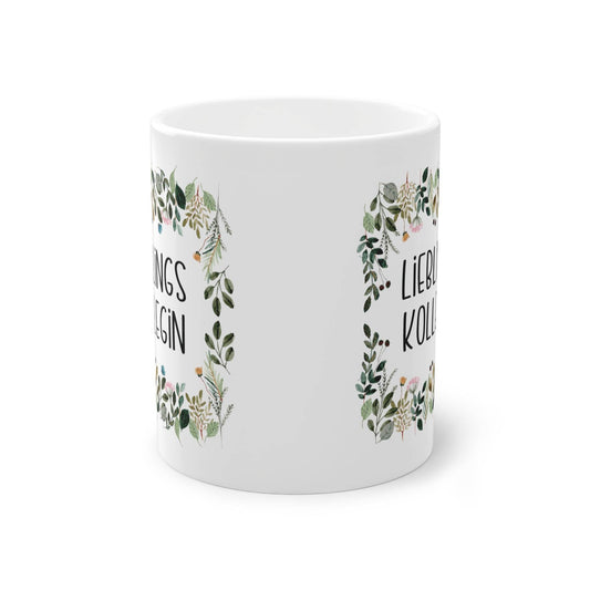 Bereite deiner Lieblingskollegin eine Freude mit unserer zauberhaften Tasse, umgeben von einem floralen Rahmen – das ideale Geschenk für Lieblings Kollegin