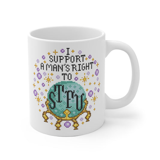 Motivtasse - Feministische Kreuzstich Optik Tasse - I support a man´s right to stfu