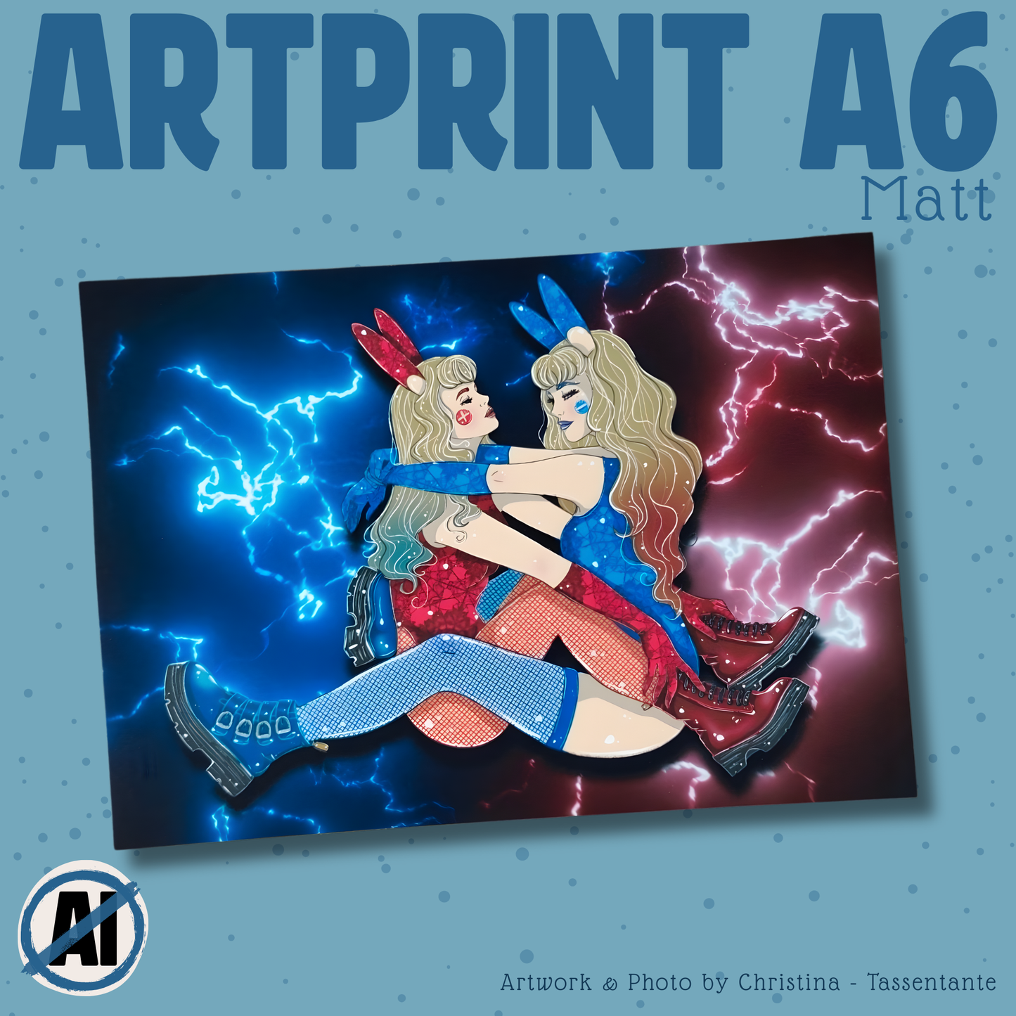 Bunny Girls Kunstdruck, Neon Fantasy Illustration, Queer Pop Art Poster, Retro Cyber Aesthetic Wandbild