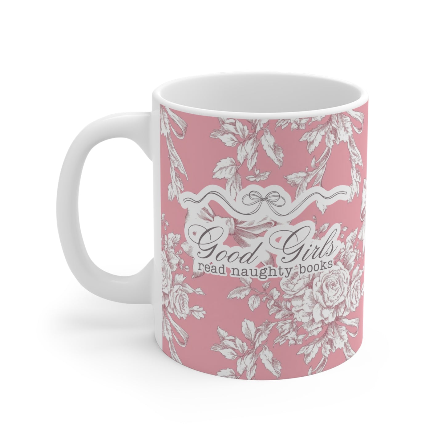 Romantisch-rosa Kaffeetasse mit floralem Muster und Statement „Good Girls read naughty books“ – trendiges Geschenk für Leserinnen von Dark Romance, BookTok-Hits und spicy Büchern.