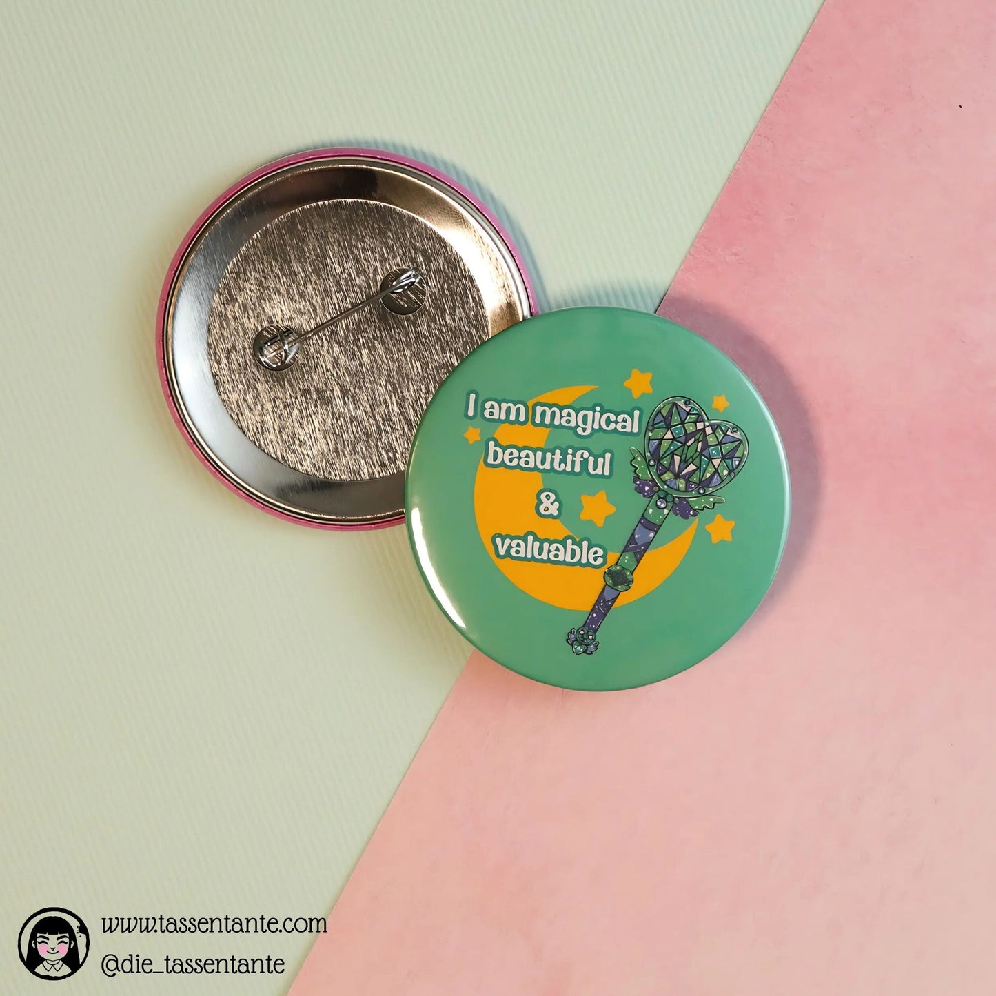 Gay Pride Button - 59mm - 90s Magical Anime Wand - Moon