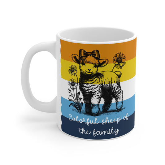 Pride Tasse „Colorful Sheep of the Family“ – Aromantic Asexual Pride Geschenk mit Schaf-Motiv