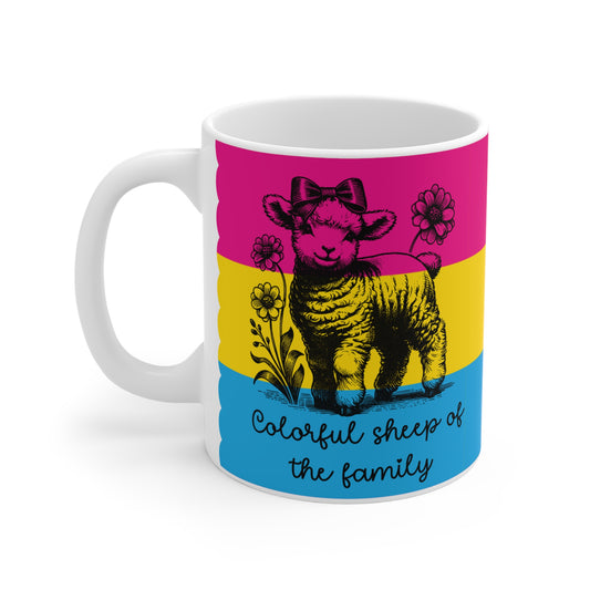 Pride Tasse „Colorful Sheep of the Family“ – Pansexuell Pride Geschenk mit Schaf-Motiv