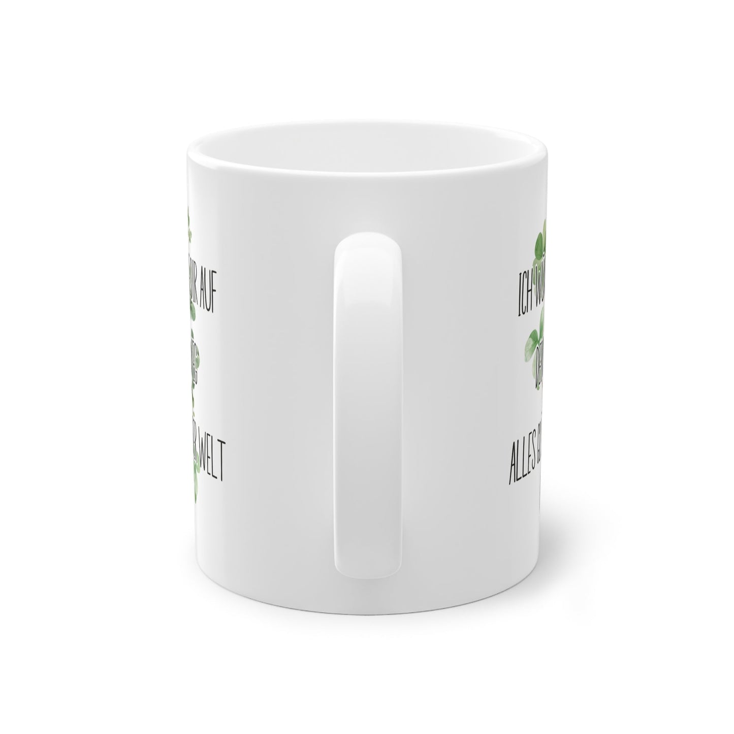 Geschenk zum Schulabschluss. Tasse verziert mit zarten Kleeblättern und dem herzlichen Text: "Ich wünsche dir auf deinem Weg alles Glück der Welt". Shoppe jetzt!