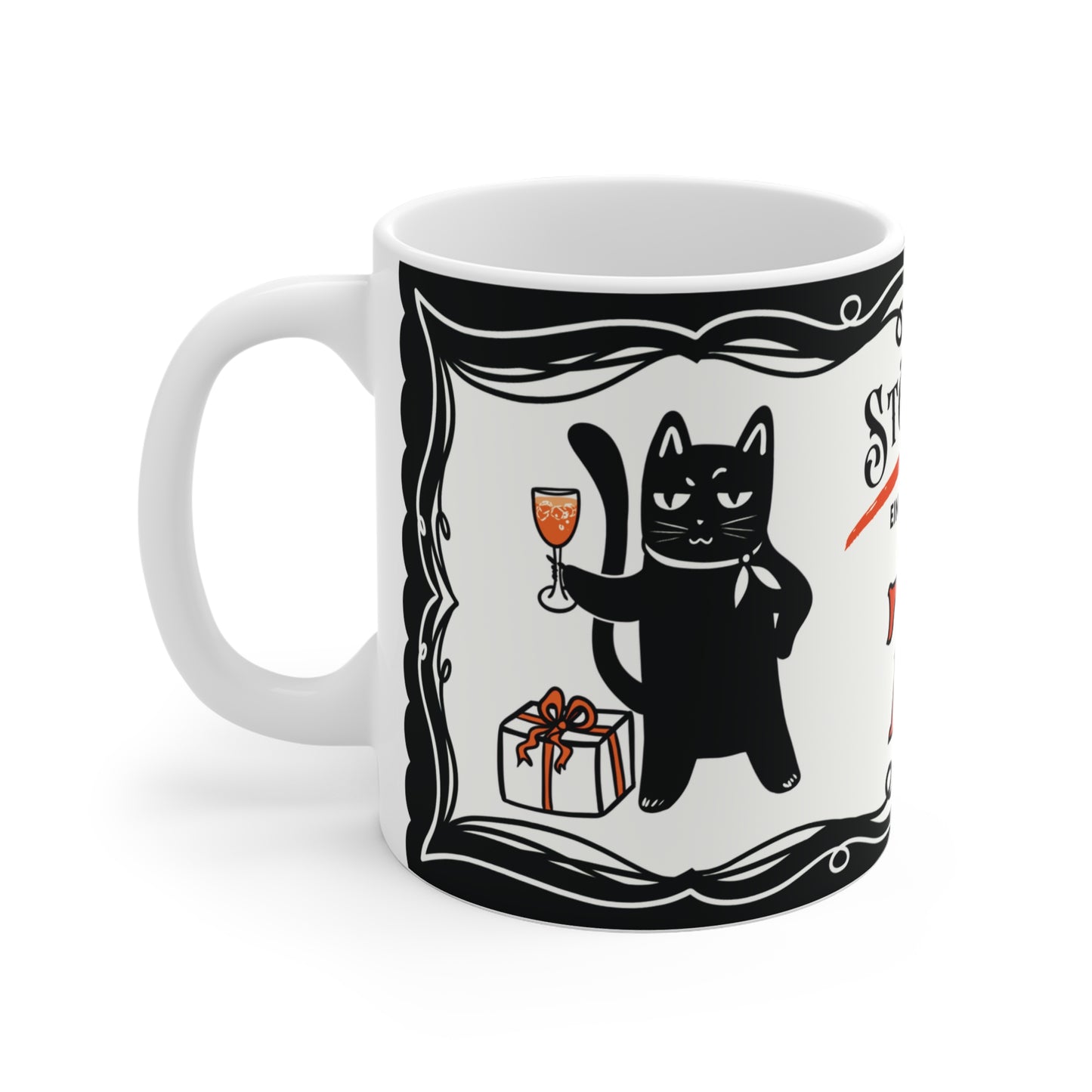 Lustige Geburtstagstasse 70 - Katze Leopold mit Sektglas - Geschenk zum 70. Geburtstag