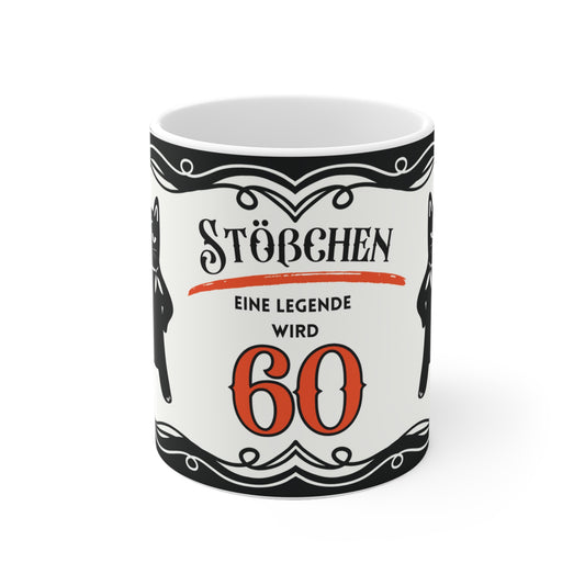 Lustige Geburtstagstasse 60 - Katze Leopold mit Sektglas - Geschenk zum 60. Geburtstag