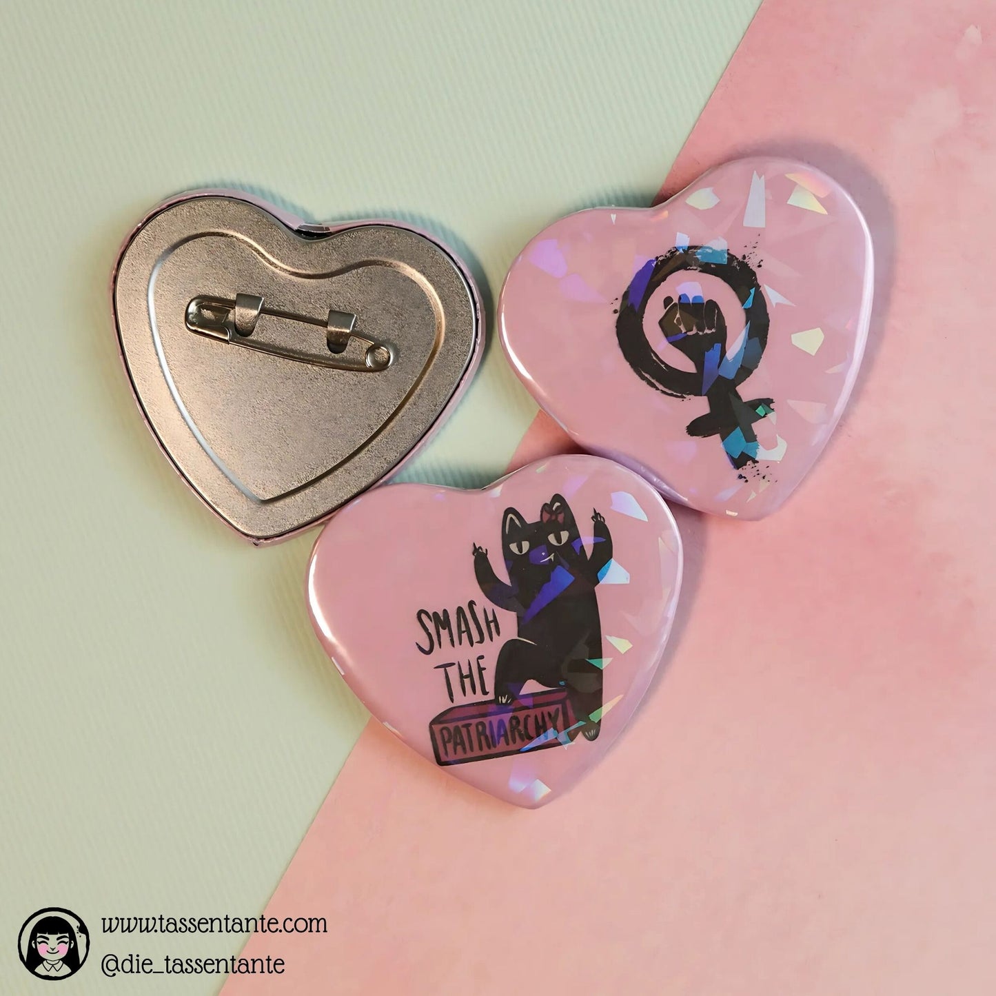 2er Set Herz Buttons Leopold - Smash the Patriarchy - rosa