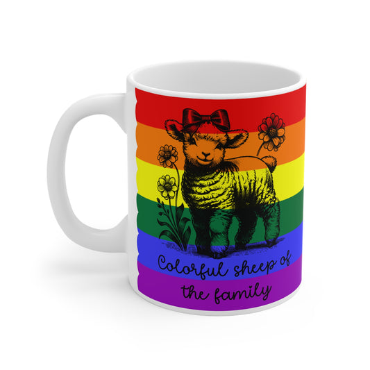 Pride Tasse „Colorful Sheep of the Family“ – Trans Pride Geschenk mit Schaf-Motiv
