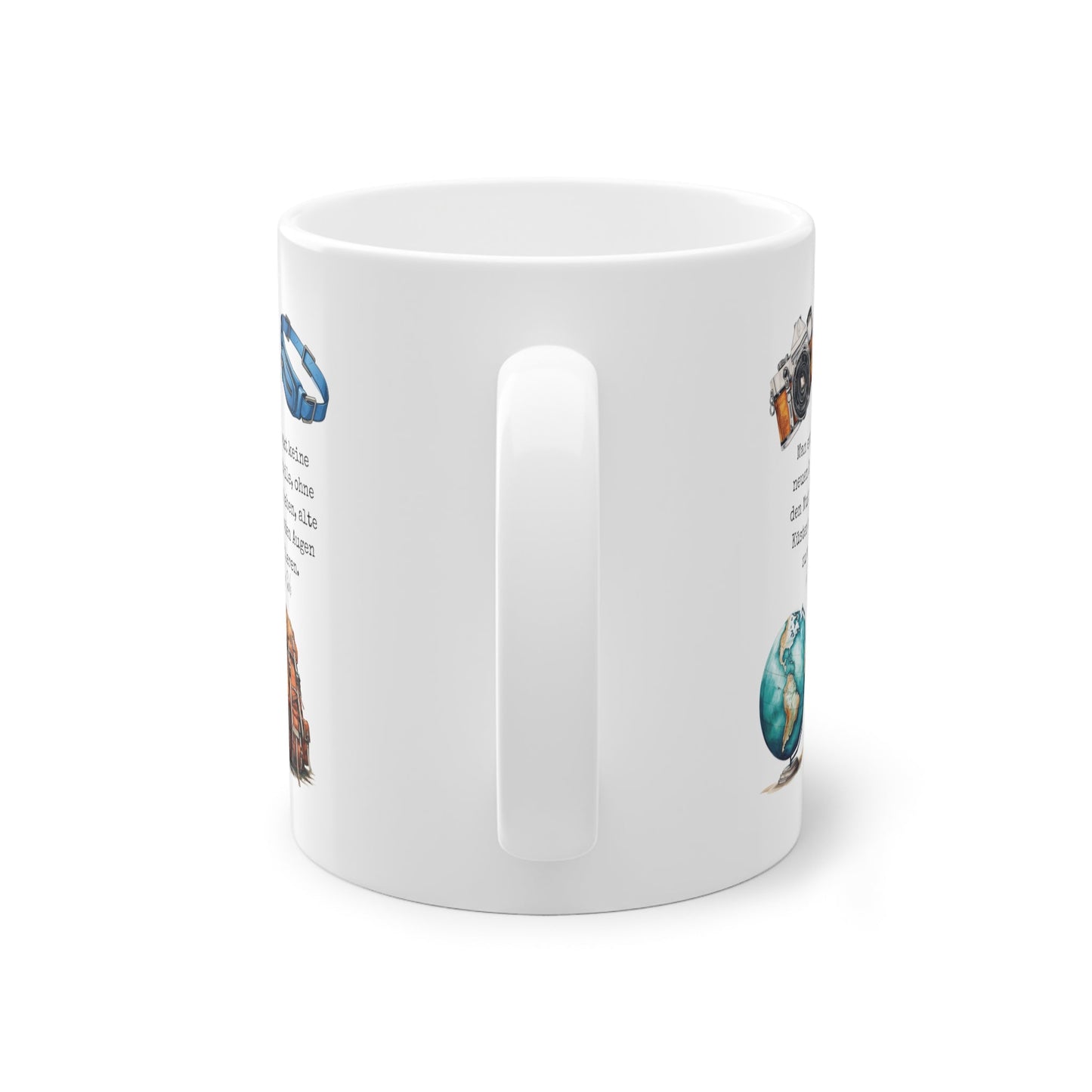 Tasse Geschenk für das Auslandsjahr mit Reisemotiven "Man entdeckt keine neuen Erdteile, ohne den Mut zu haben, alte Küsten aus den Augen zu verlieren."