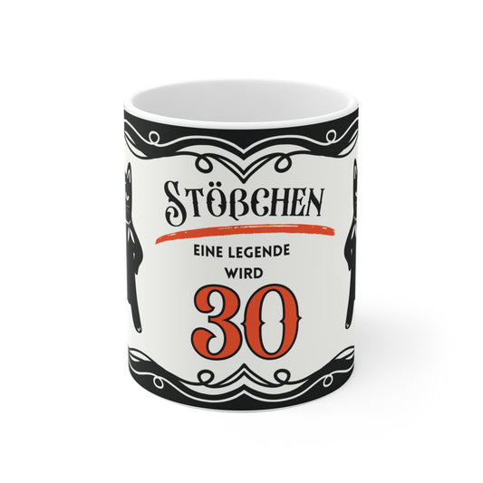 Lustige Geburtstagstasse 30 - Katze Leopold mit Sektglas - Geschenk zum 30. Geburtstag