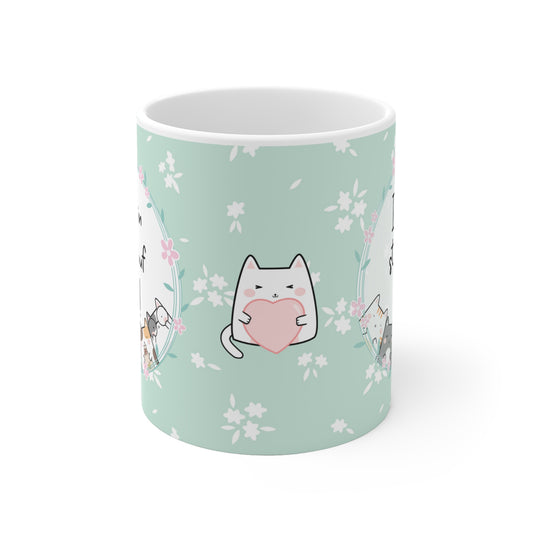 Keramiktasse mit mintgrünem Hintergrund, süßem Katzenmotiv und der Botschaft „Ich bin stolz auf dich!“ – liebevolles Geschenk für Motivation, Prüfungen oder zur Aufmunterung.