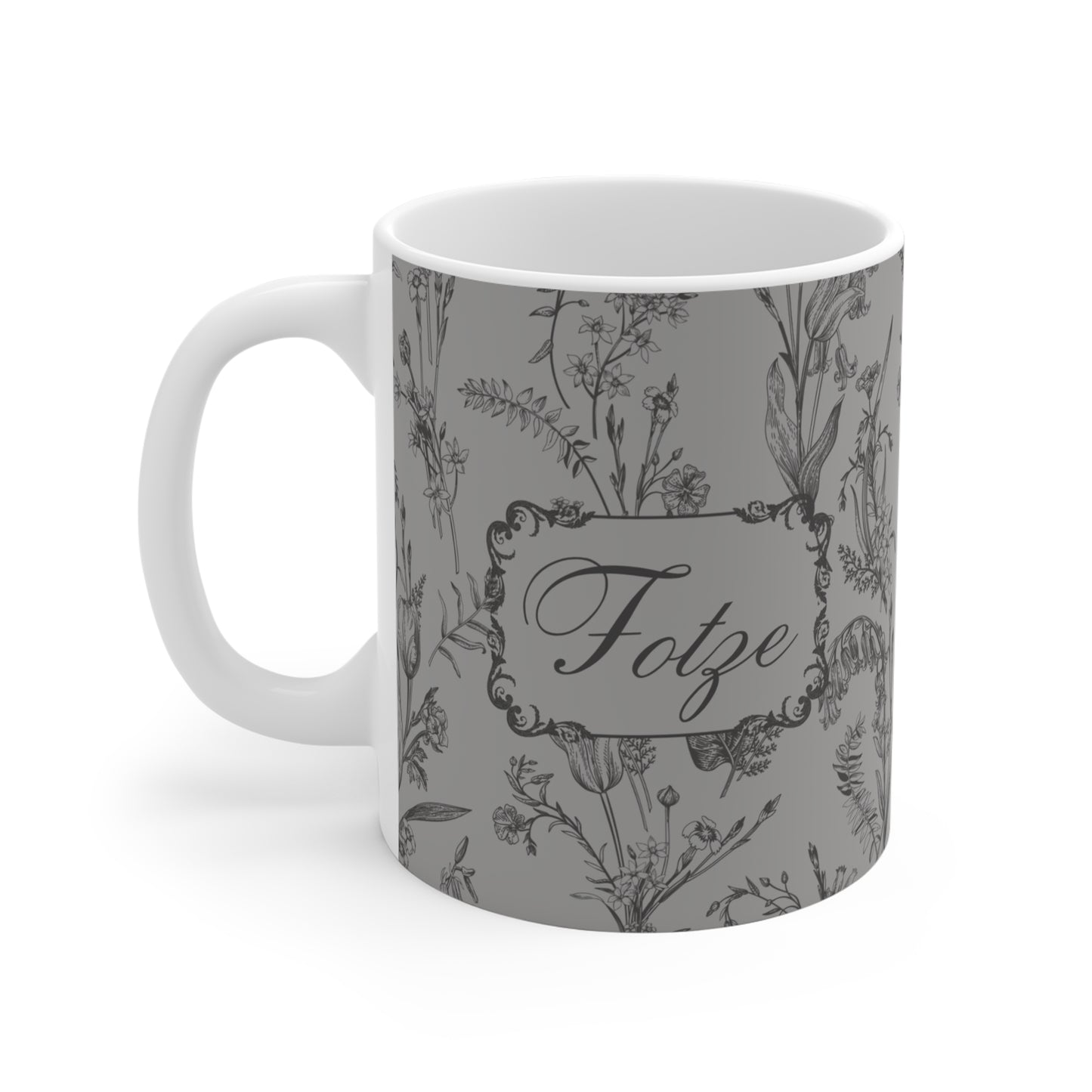 Lustige Fotze Tasse mit Vintage Blumenmuster - grey