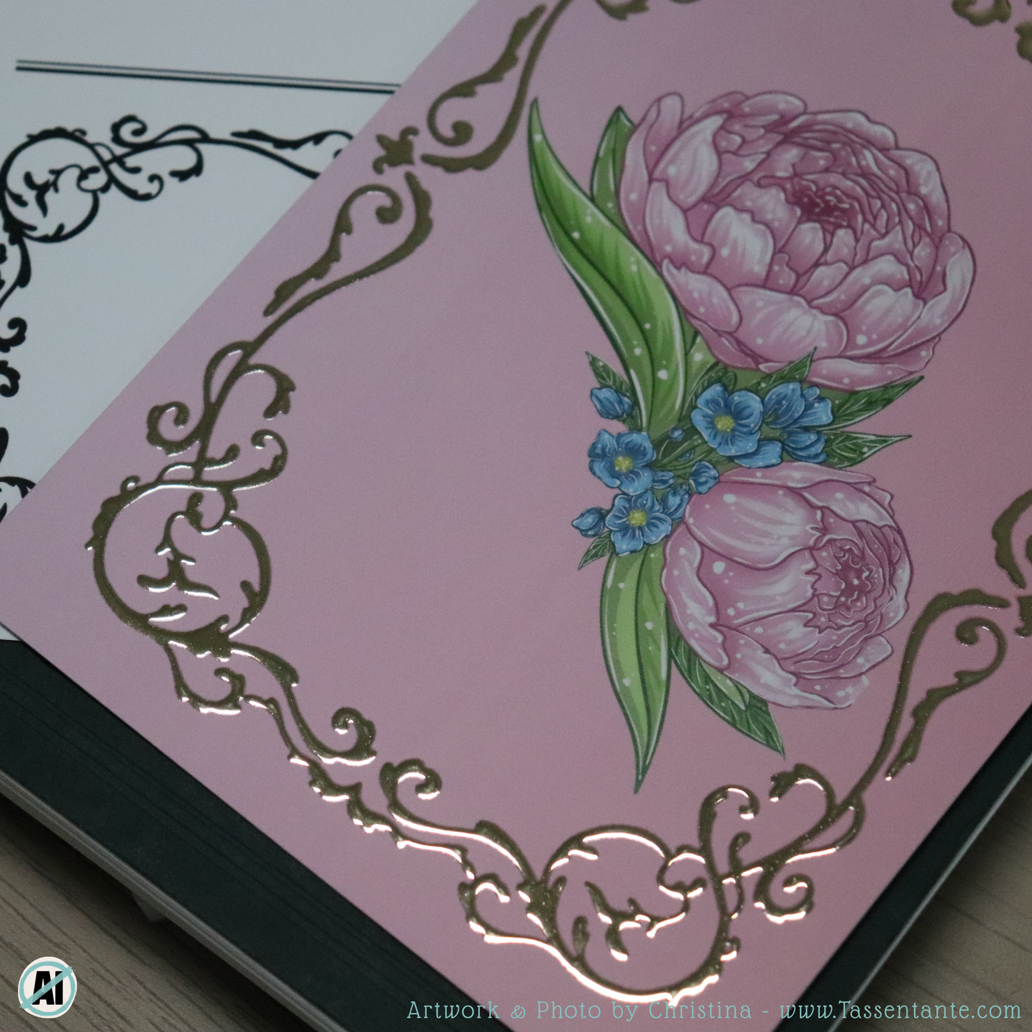 Postkarte mit Gold-Details - Pfingstrose - DIN A6