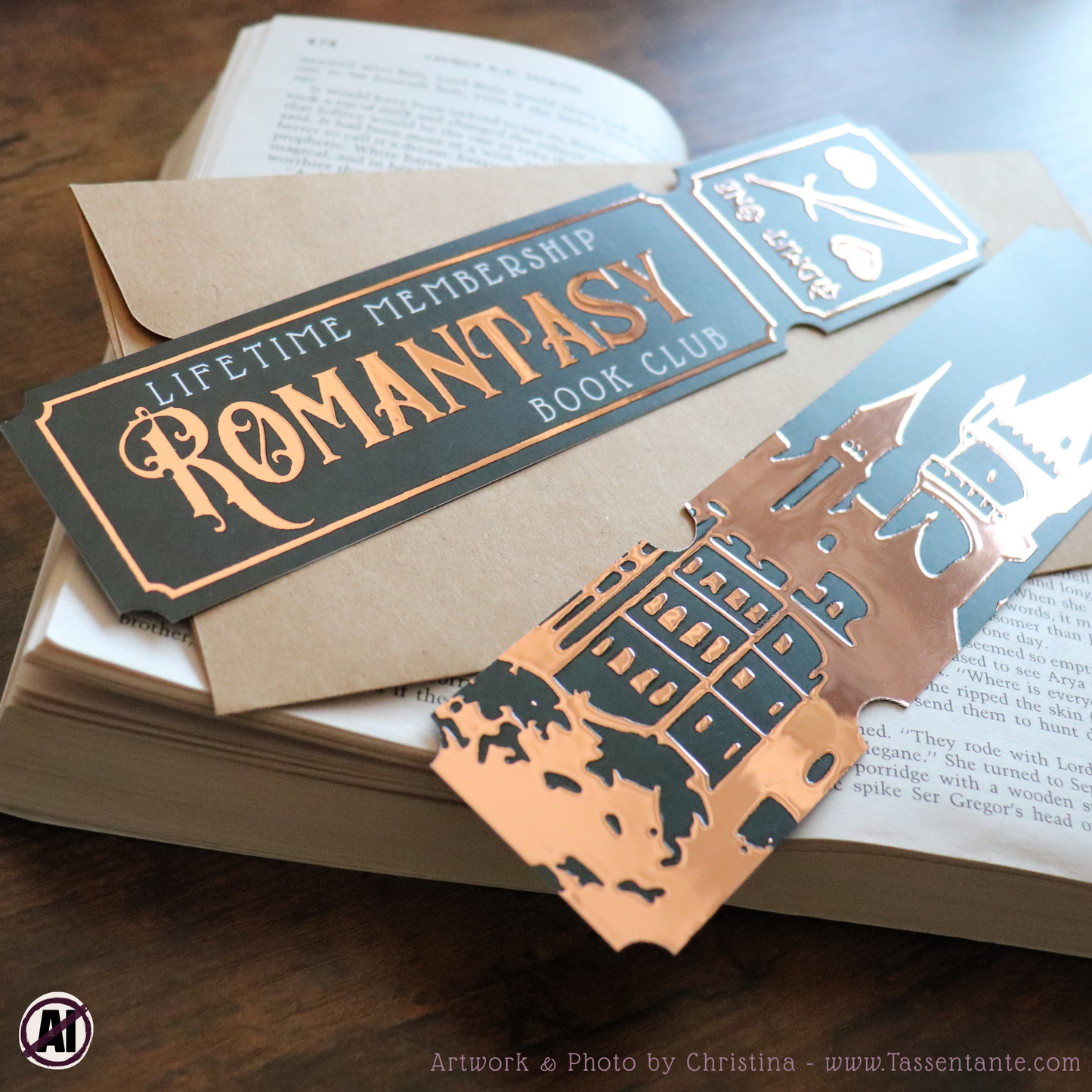 Romantasy Lesezeichen mit 3D Folierung in Bronze