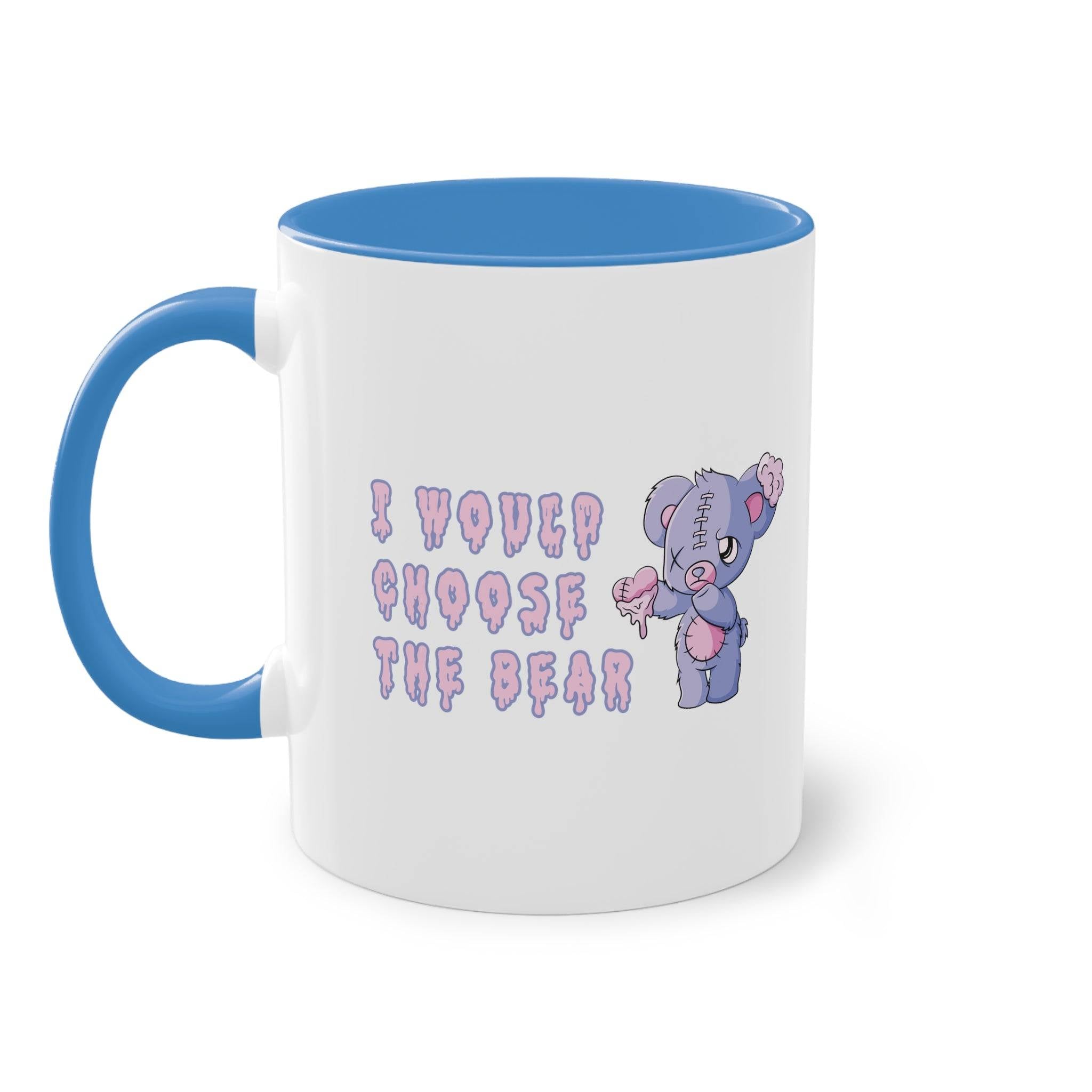 I choose the bear Tasse. Die Tasse zur Debatte. Mann oder Bär im Wald ist hier die Frage. Frauen nehmen den Bären. Feministische Tasse zum aktuellen Thema