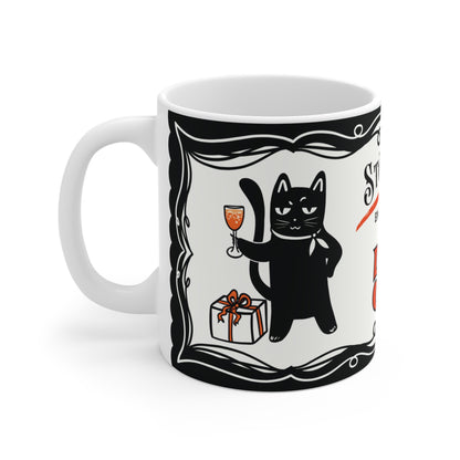 Lustige Geburtstagstasse 50 - Katze Leopold mit Sektglas - Geschenk zum 50. Geburtstag