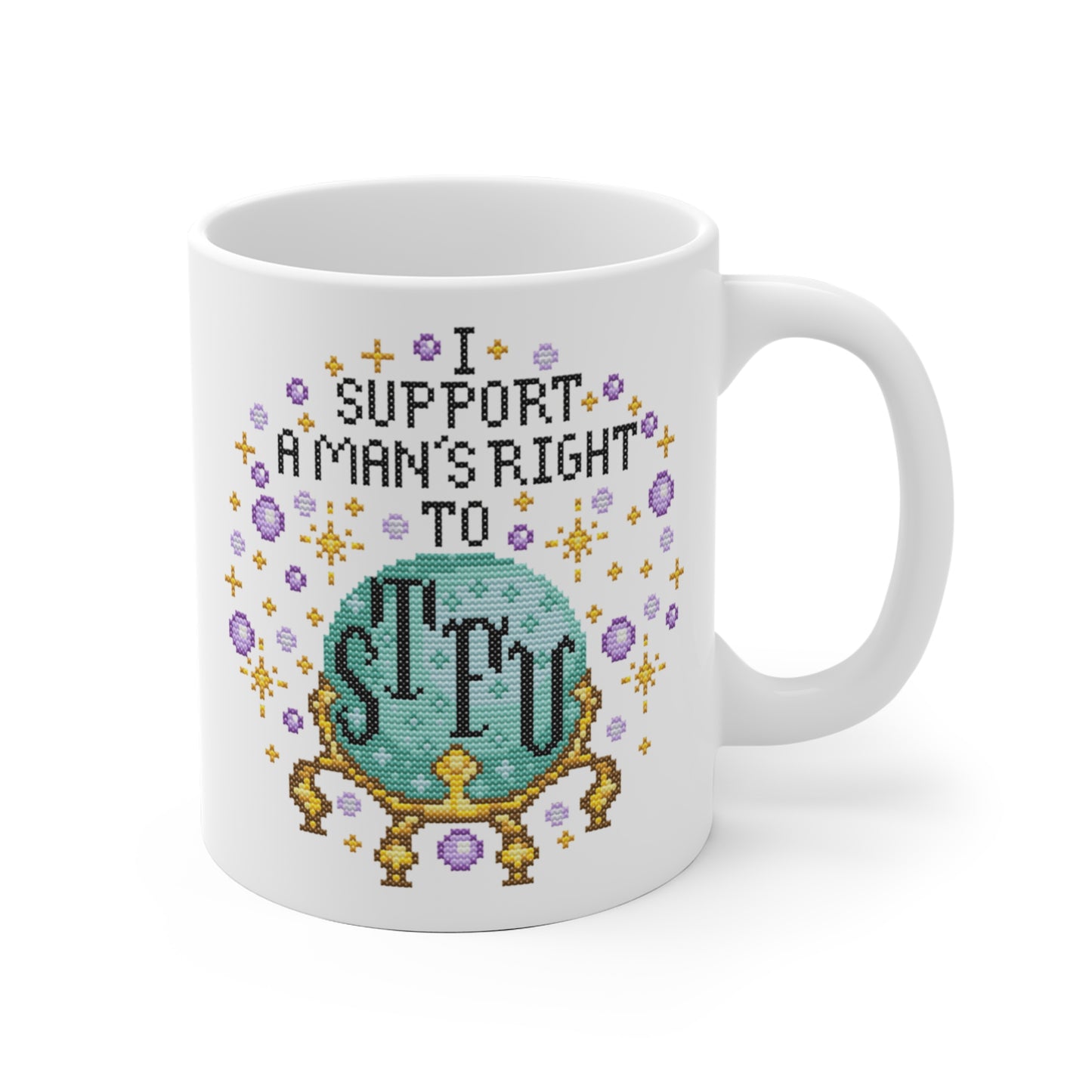 Motivtasse -  Feministische Kreuzstich Optik Tasse - I support a man´s right to stfu