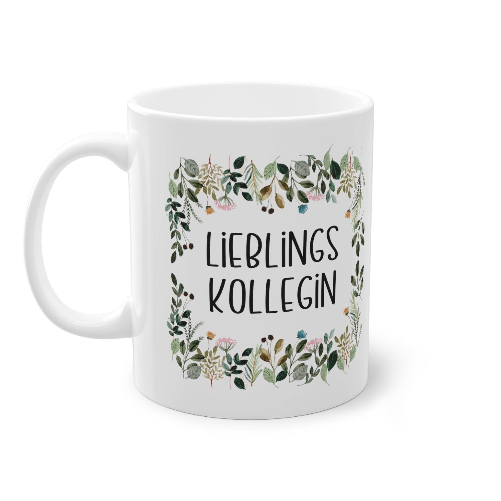 Bereite deiner Lieblingskollegin eine Freude mit unserer zauberhaften Tasse, umgeben von einem floralen Rahmen – das ideale Geschenk für Lieblings Kollegin