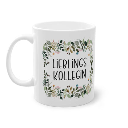 Bereite deiner Lieblingskollegin eine Freude mit unserer zauberhaften Tasse, umgeben von einem floralen Rahmen – das ideale Geschenk für Lieblings Kollegin