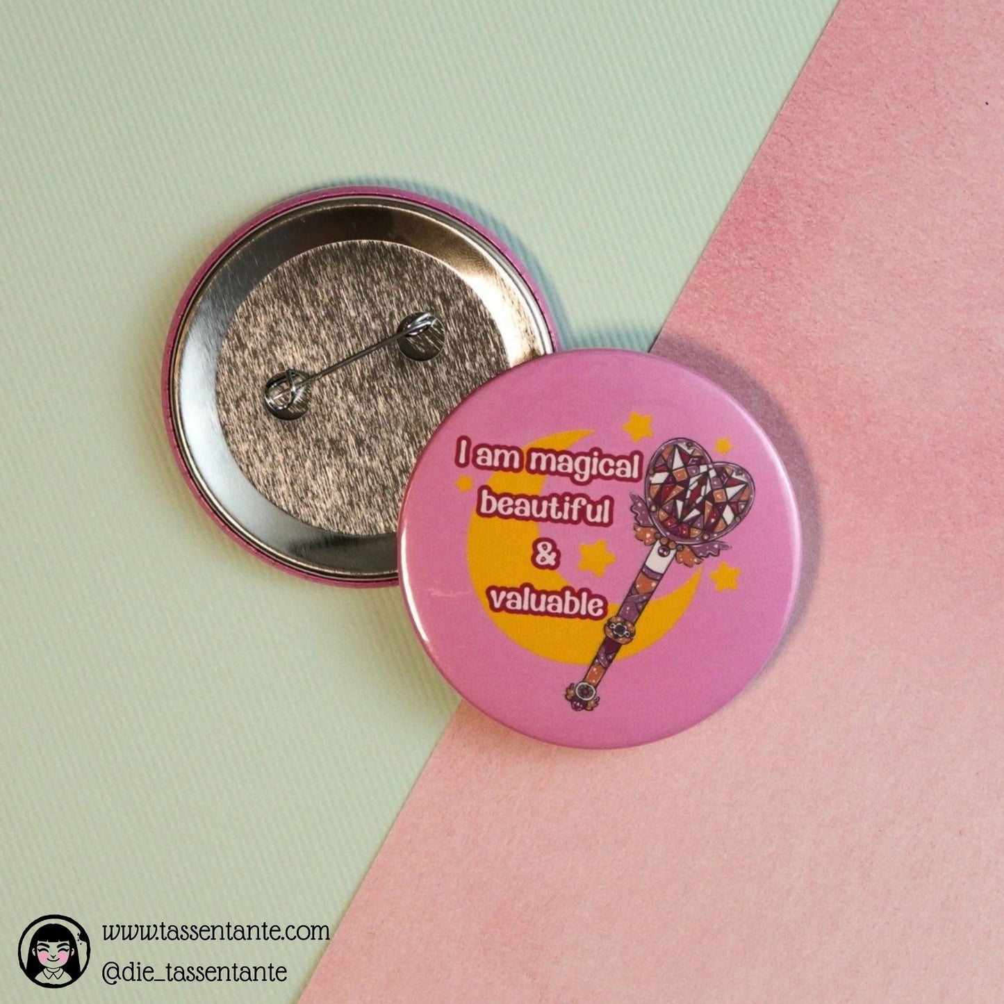 Lesbian Pride Button - 59mm - 90s Magical Anime Wand - Moon