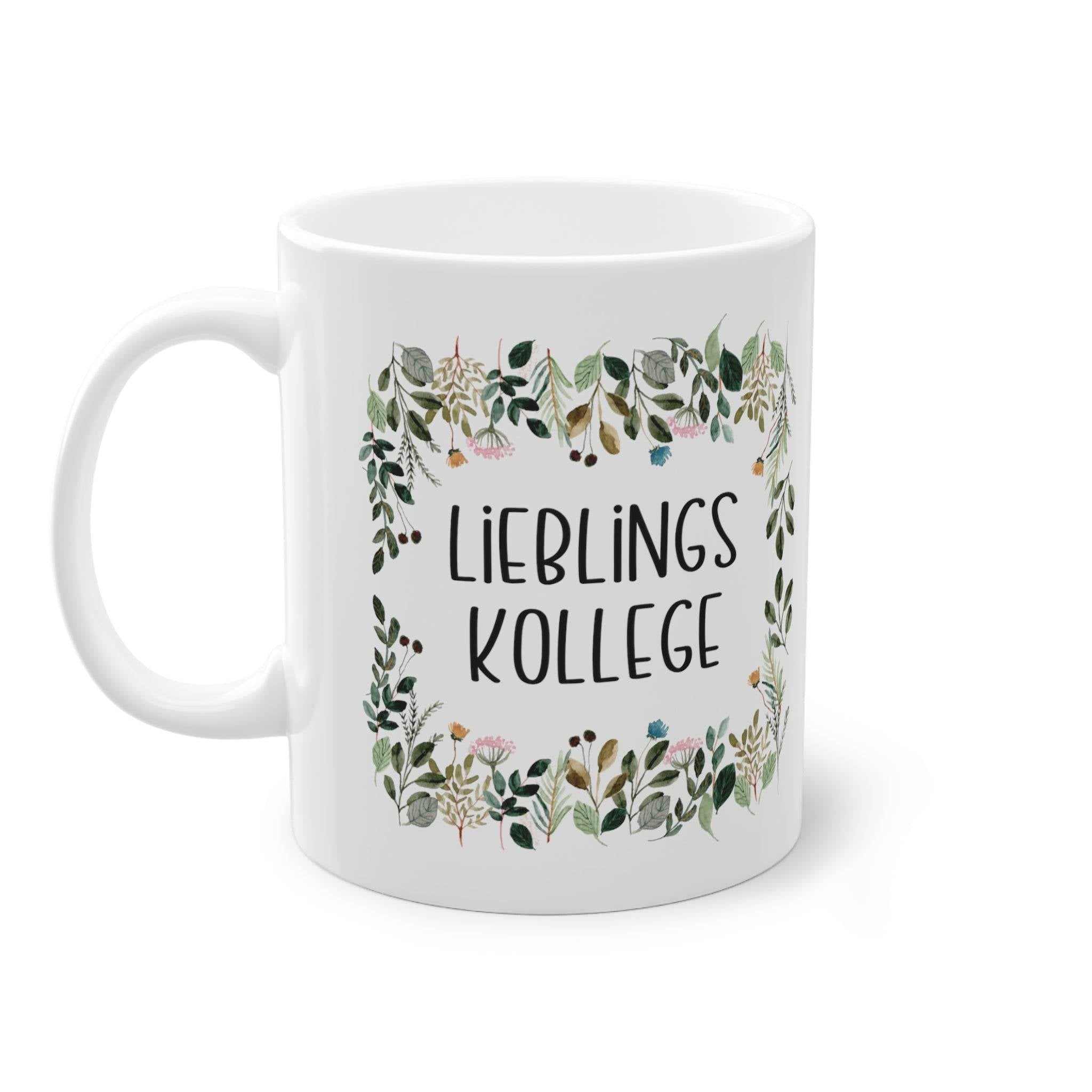 Bereite deinem Lieblingskollegen eine Freude mit dieser Tasse, umgeben von einem liebevollen floralen Rahmen – das ideale Geschenk für den Lieblingskollegen. 