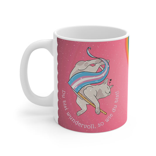 LGBTQ Trans Pride Tasse mit niedlichem Katzenmotiv - Geschenk Coming Out, Geburtstag, Jahrestag