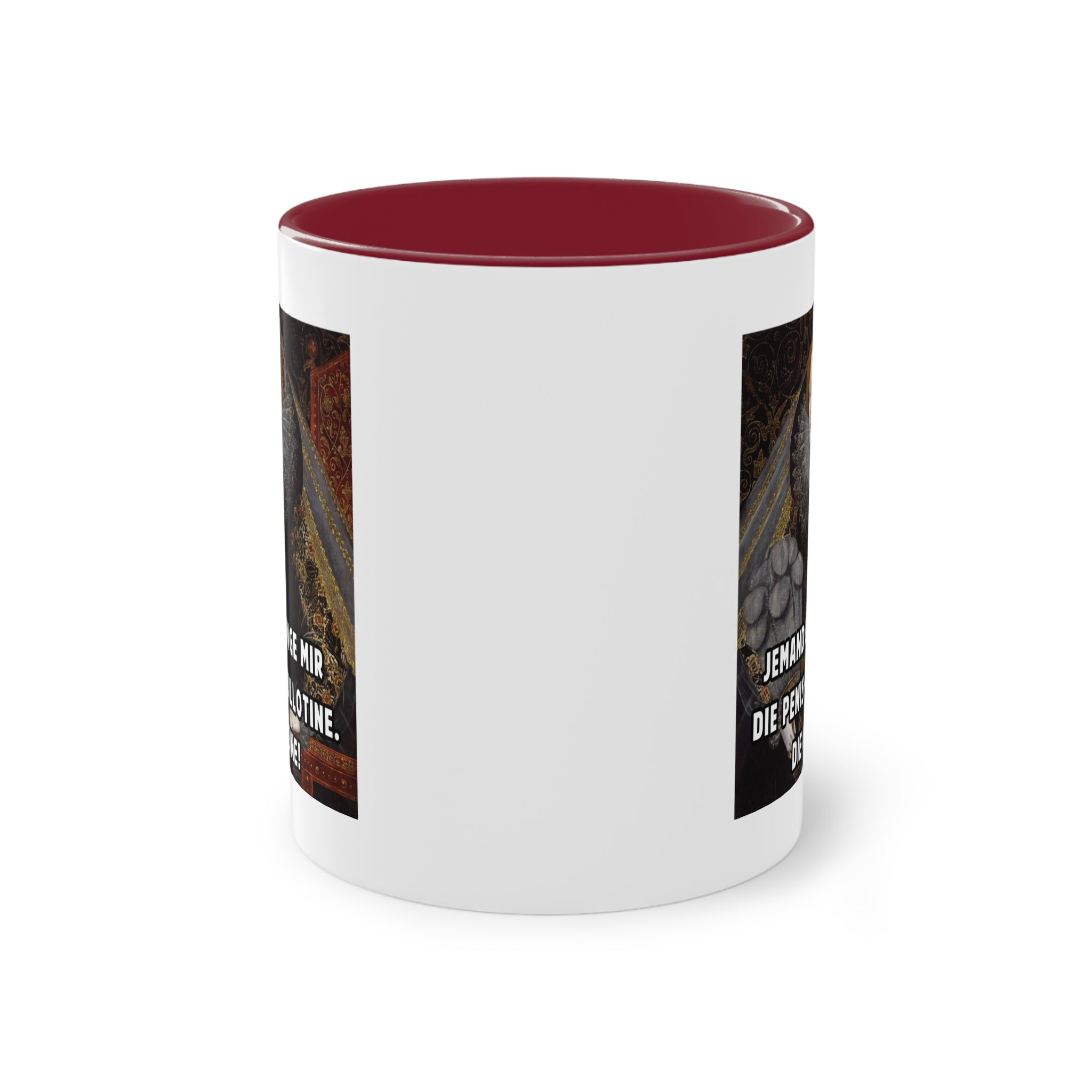 Jemand bringe mir die Penis-Guillotine - DIE KLEINE! | Lustige Meme-Tasse mit historischem Touch