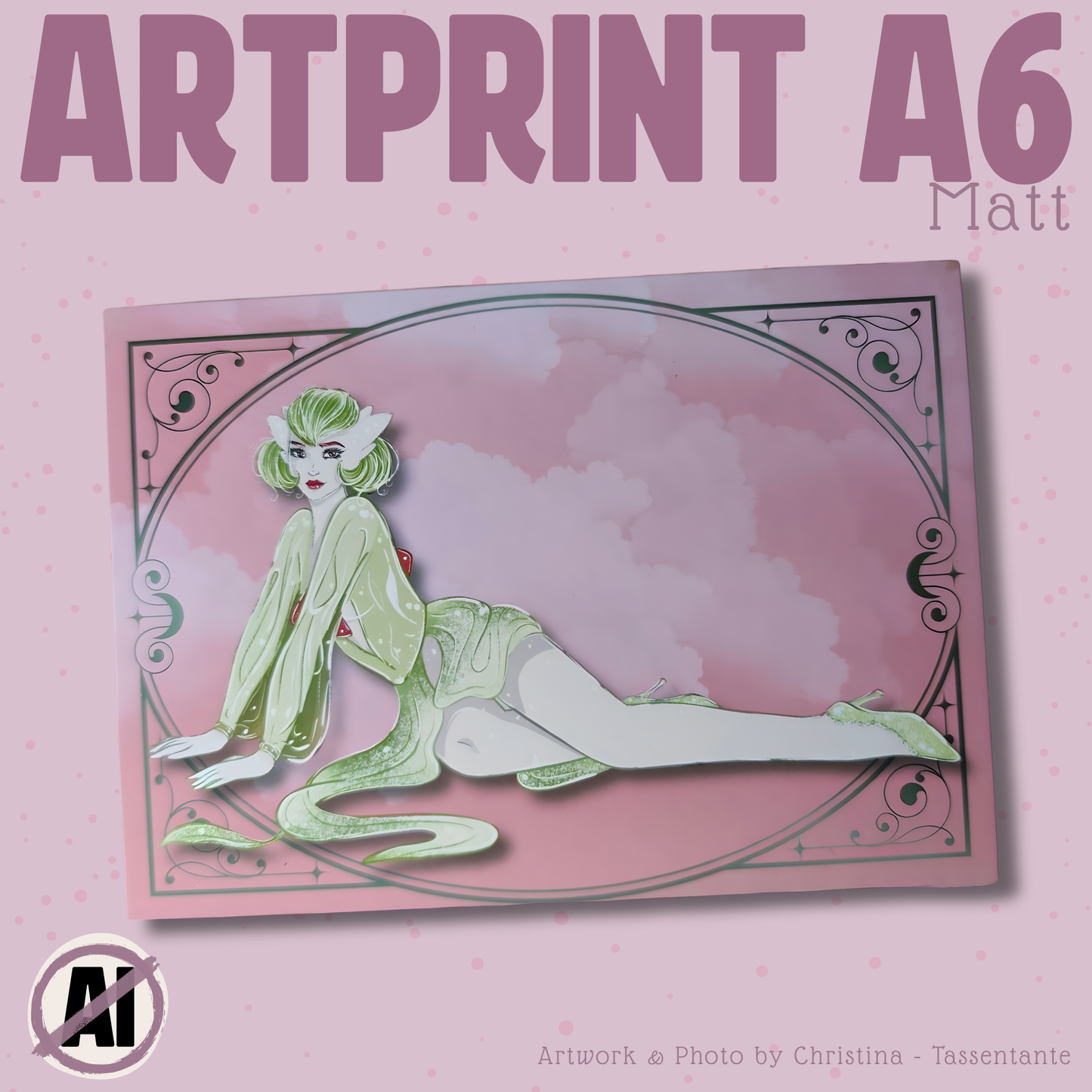 Grüne Muse Art Print und Sticker Bundle