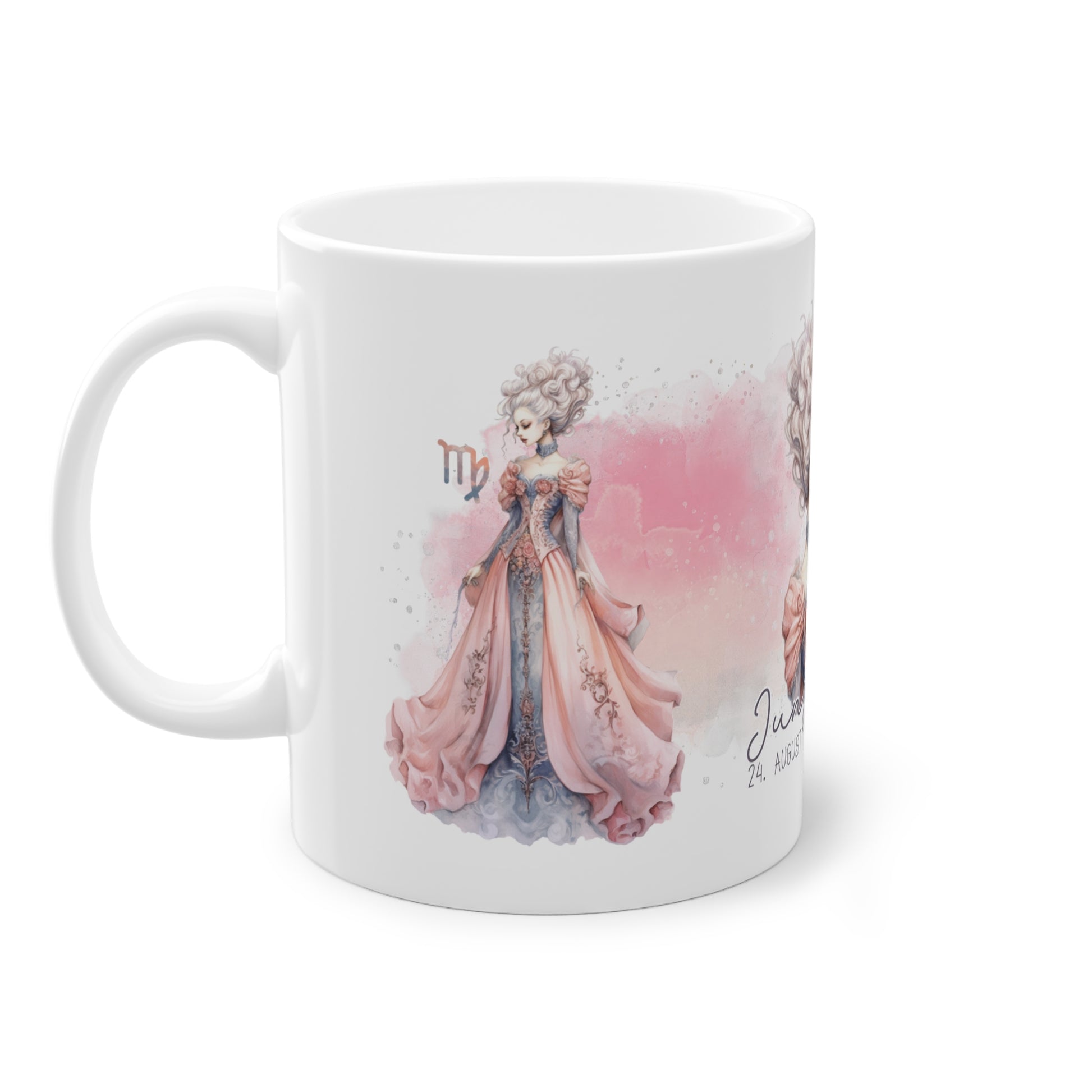 Unsere wunderschöne Motivtasse Jungfrau, das perfekte Geschenk für alle im Sternzeichen Jungfrau. Mit fantasievollem All-Over Print, ist sie ein Hingucker.