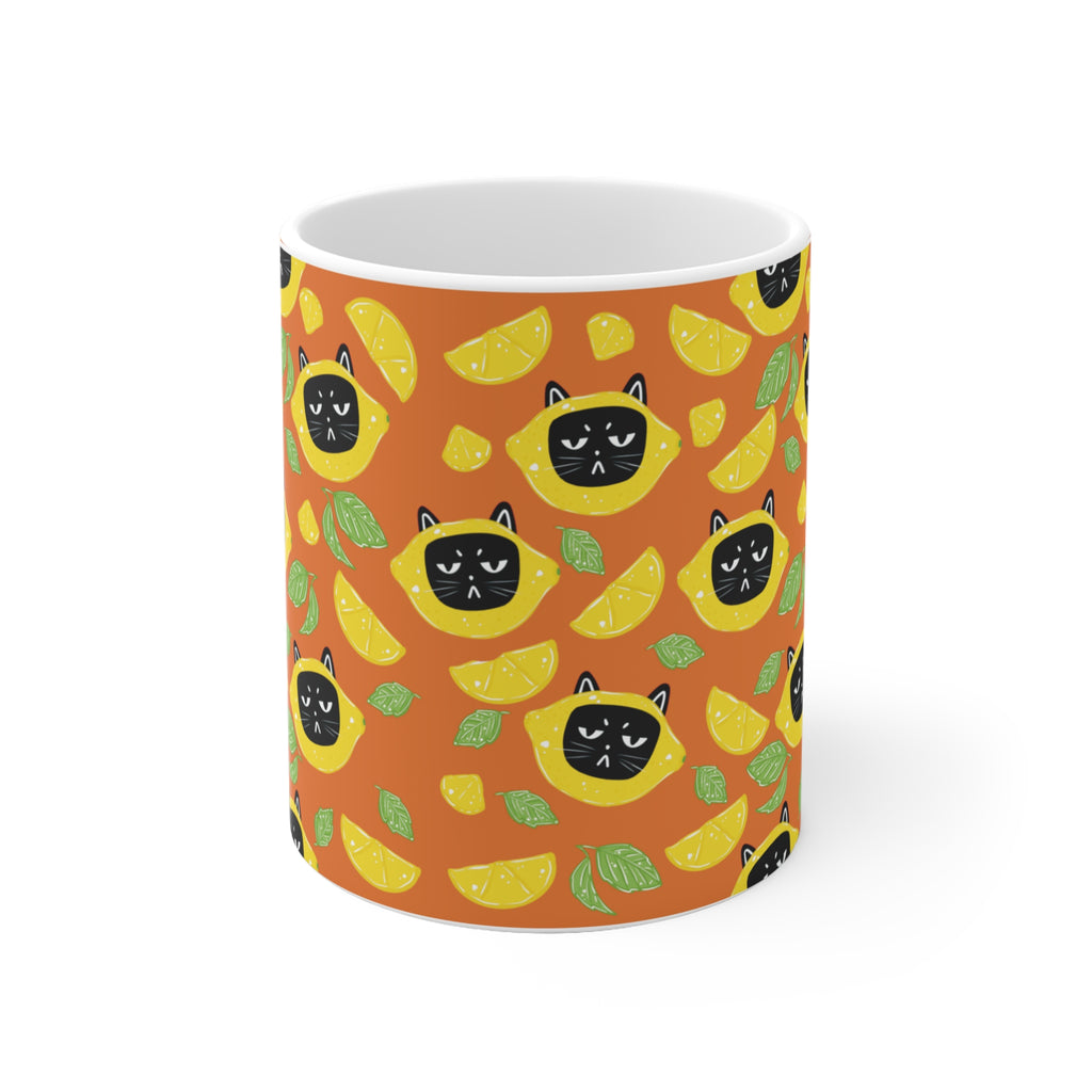 Orange Tasse mit Zitrusfrüchten - Lustiges Sommerdesign mit Kater Leopold