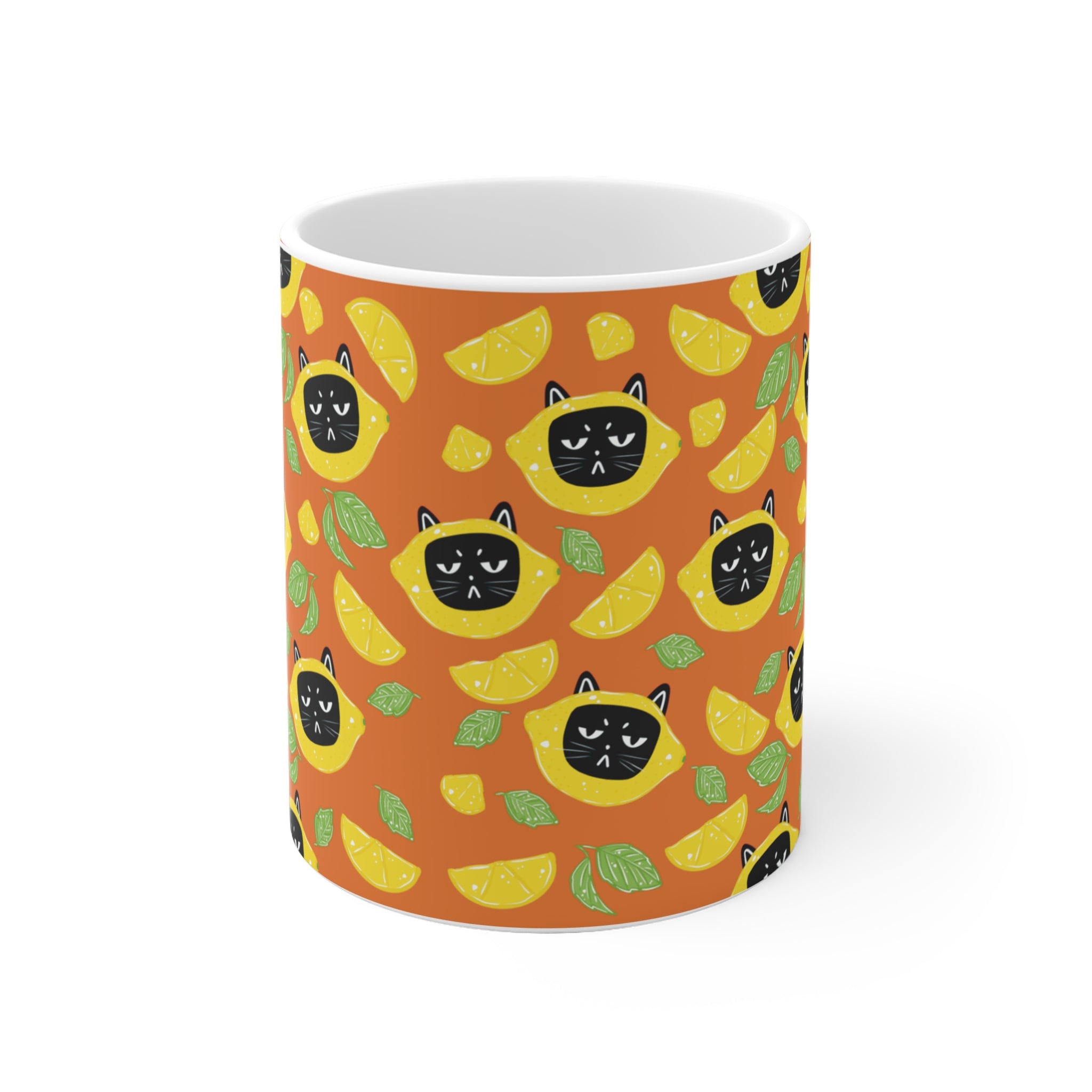 Orange Tasse mit Zitrusfrüchten - Lustiges Sommerdesign mit Kater Leopold