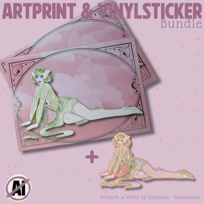 Grüne Muse Art Print und Sticker Bundle