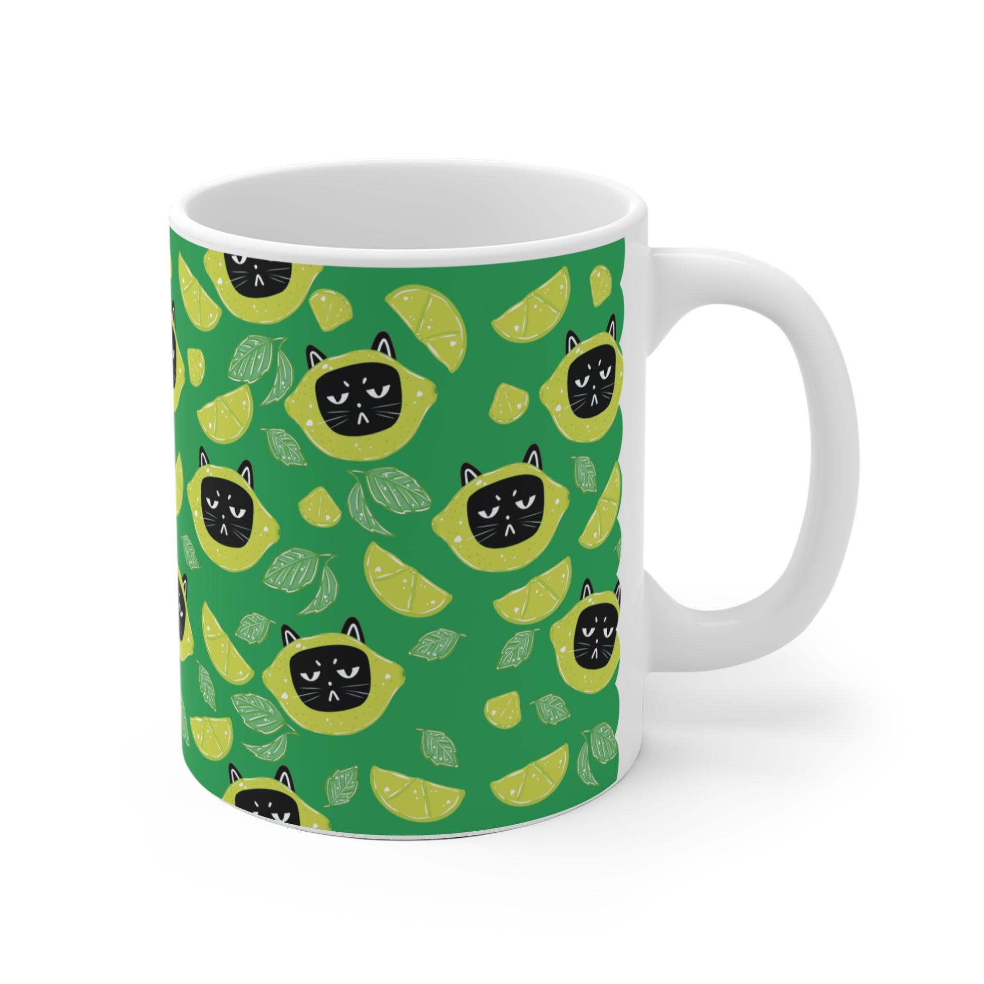 Sommer Tasse - Lustige Tasse mit Leopold auf Limetten-Hintergrund - Geschenk für Katzenfreunde