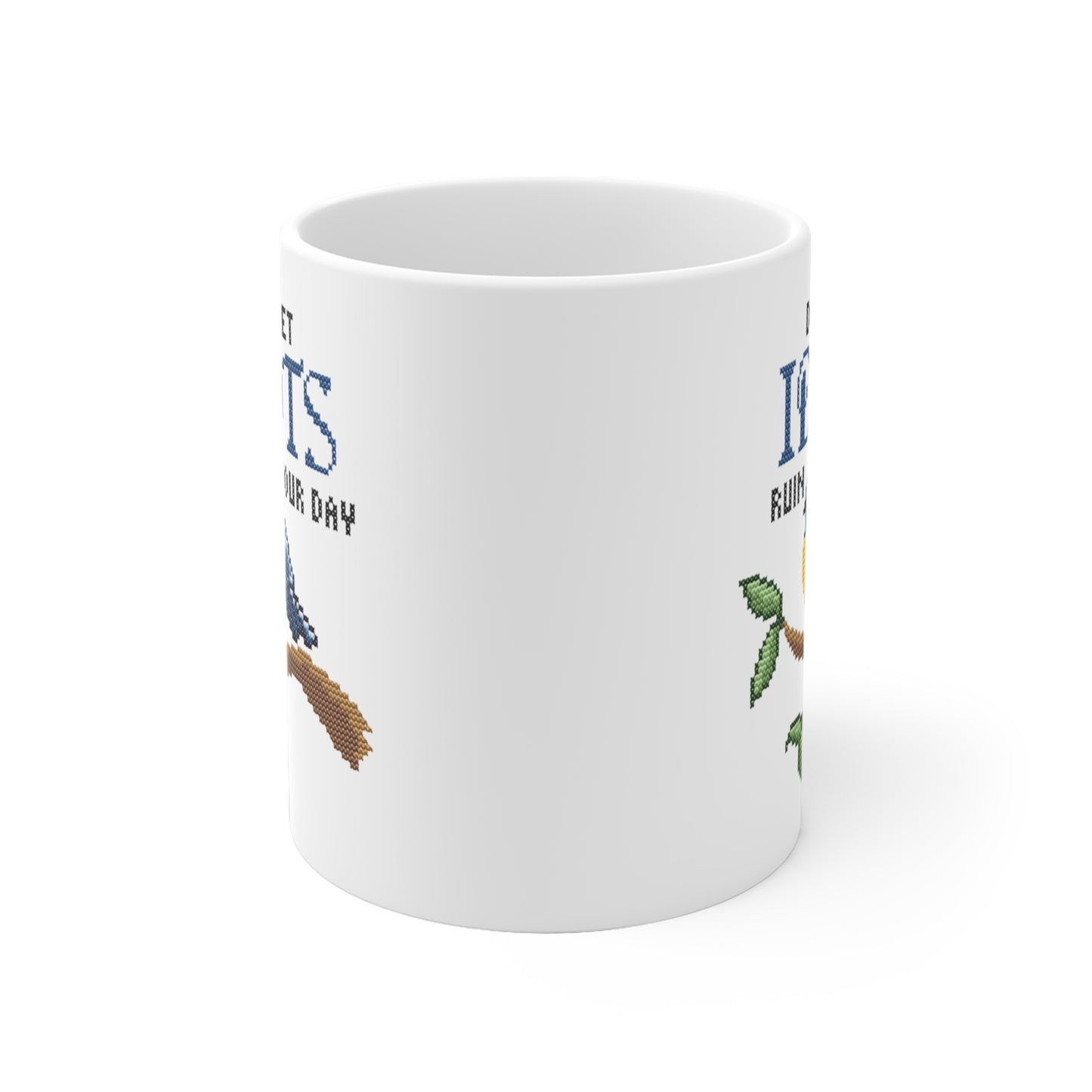 Tasse Sticken -  Witzige Kreuzstich Optik Motivtasse - Don´t let idiots ruin your day