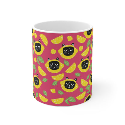Bunte Tasse mit Kater & Erdbeeren - Sommer Design mit Leopold Lustige Geschenkidee