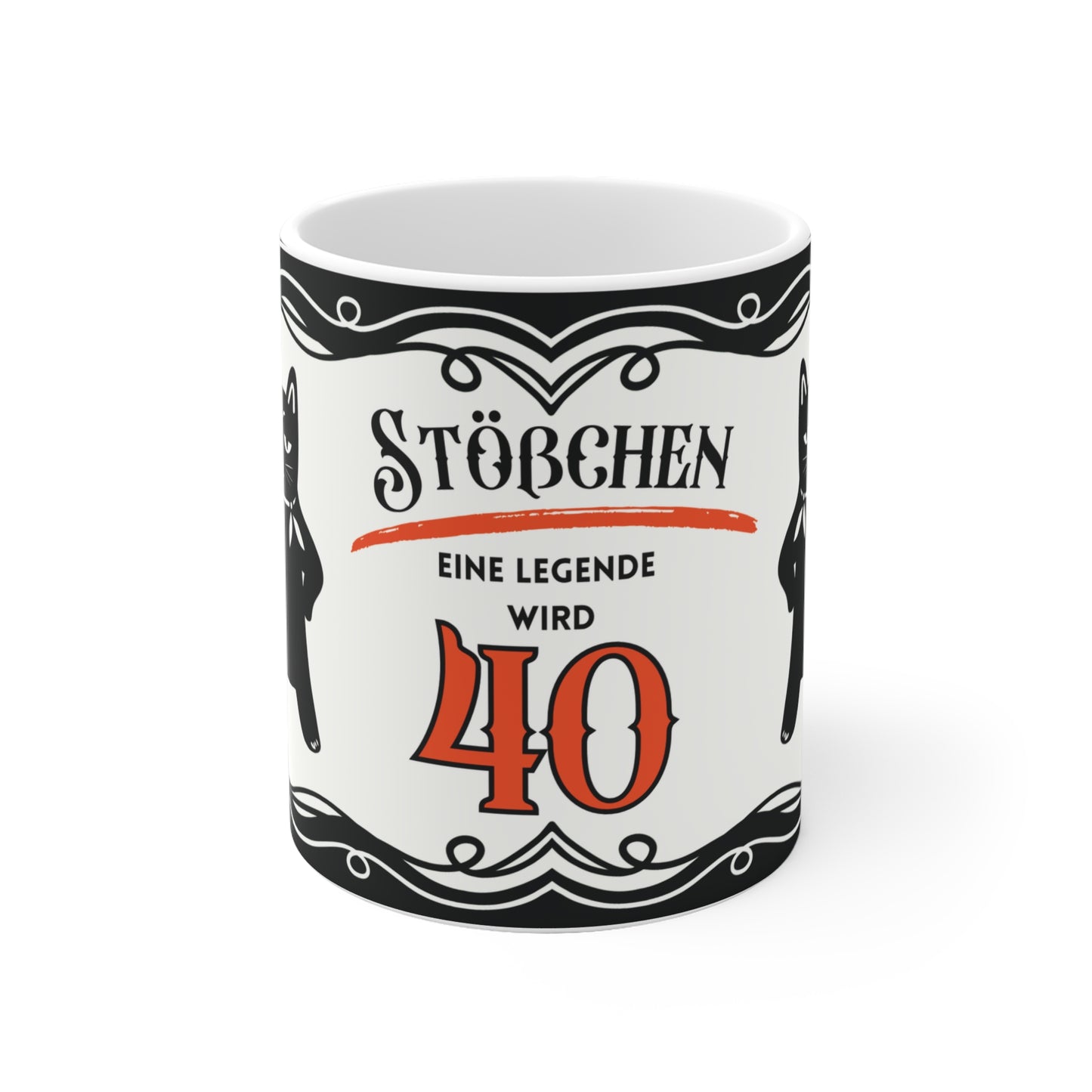 Lustige Geburtstagstasse 40 - Katze Leopold mit Sektglas - Geschenk zum 40. Geburtstag