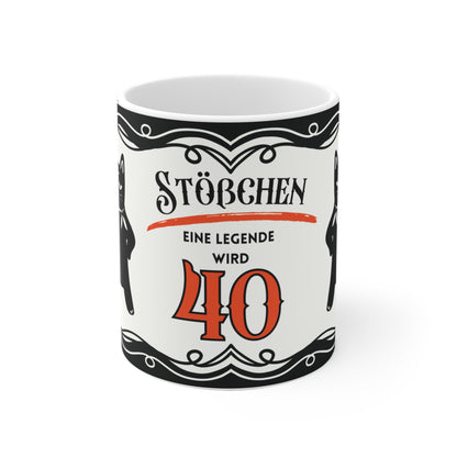 Lustige Geburtstagstasse 40 - Katze Leopold mit Sektglas - Geschenk zum 40. Geburtstag