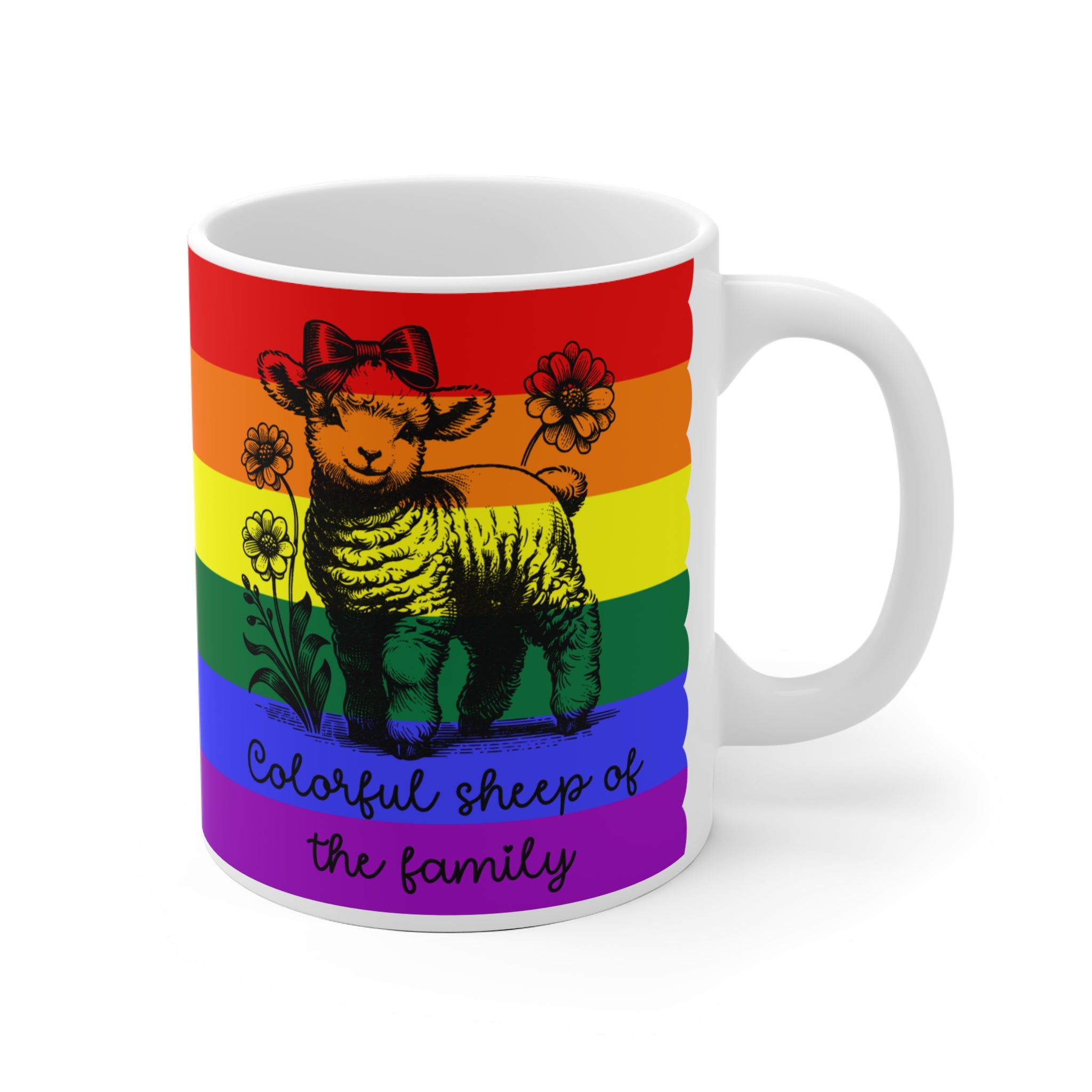 Pride Tasse „Colorful Sheep of the Family“ – Trans Pride Geschenk mit Schaf-Motiv