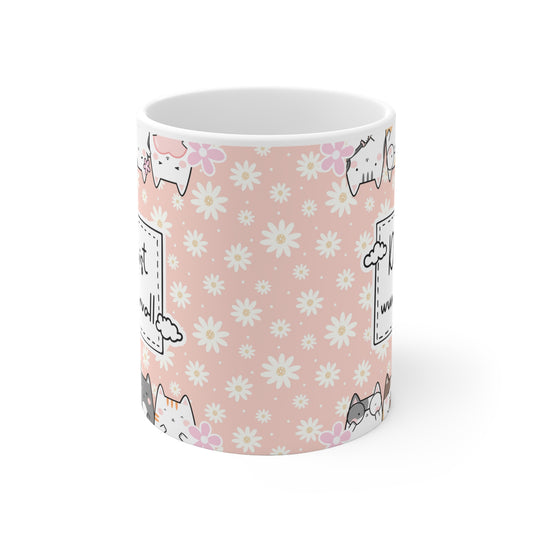 Liebevoll gestaltete rosa Tasse mit Blumenmuster, süßen Katzen und der Aufschrift „Du bist wundervoll“ – perfektes Geschenk für Freundinnen, Kolleginnen oder zum Selbstverwöhnen.