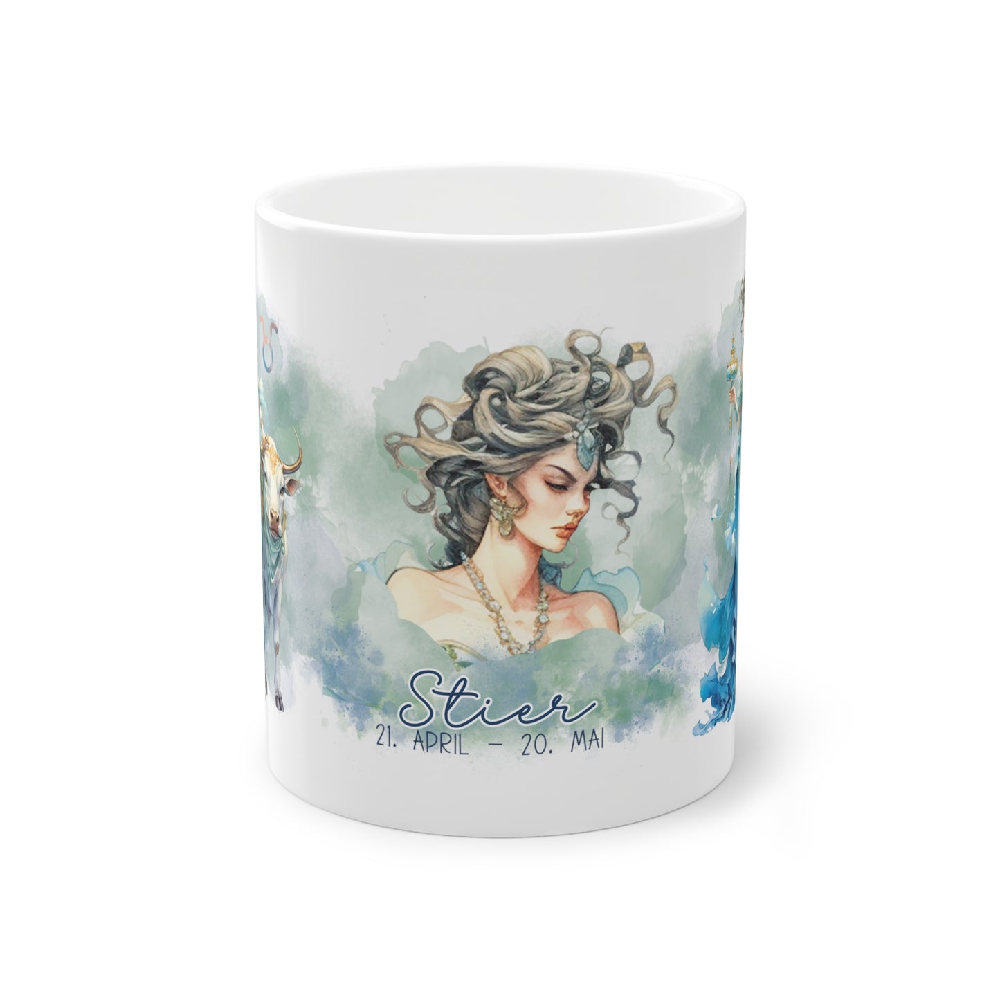 Unsere wunderschöne Motivtasse Stier, das perfekte Geschenk für alle im Sternzeichen Stier. Mit fantasievollem All-Over Print, ist sie sicher ein Hingucker.