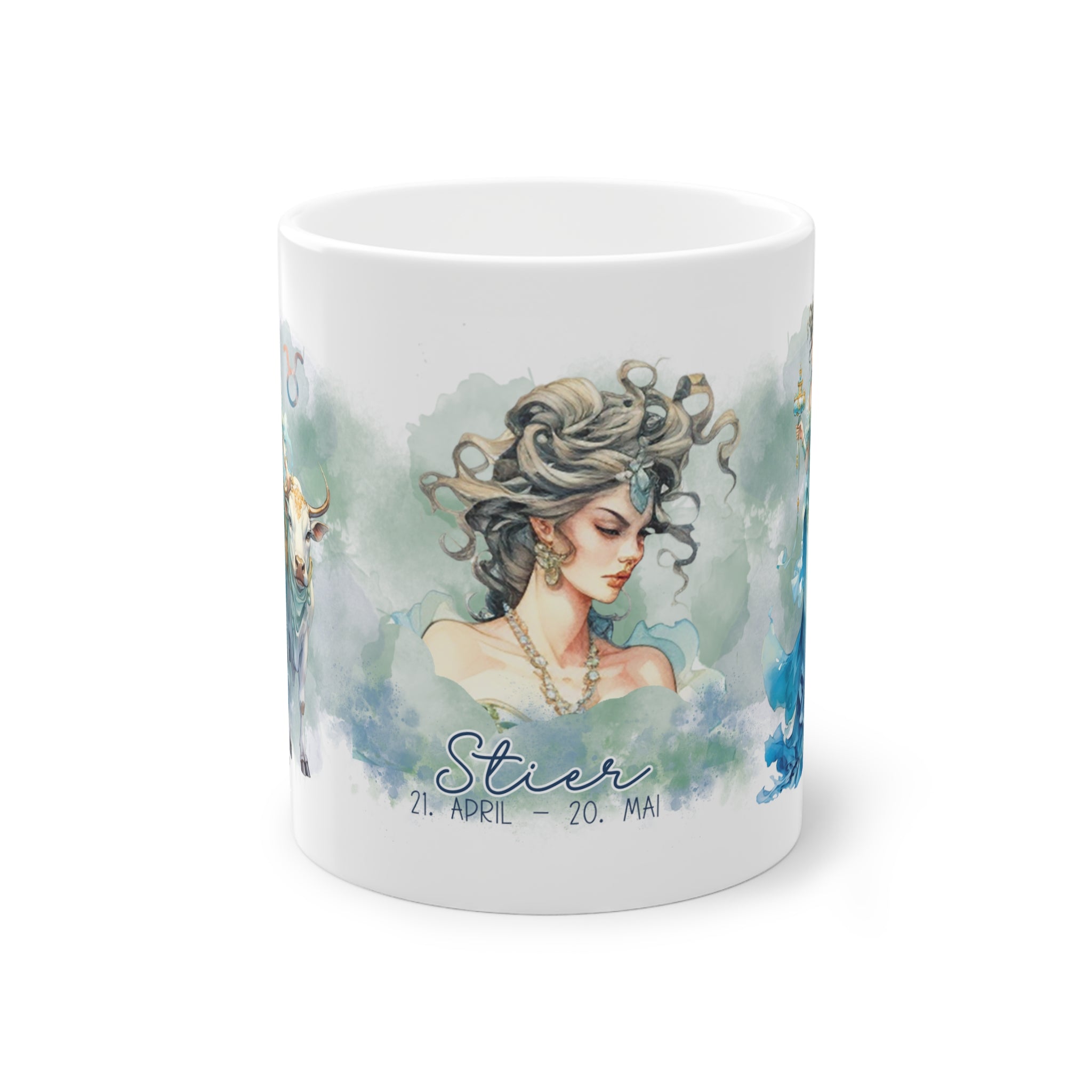 Unsere wunderschöne Motivtasse Stier, das perfekte Geschenk für alle im Sternzeichen Stier. Mit fantasievollem All-Over Print, ist sie sicher ein Hingucker.