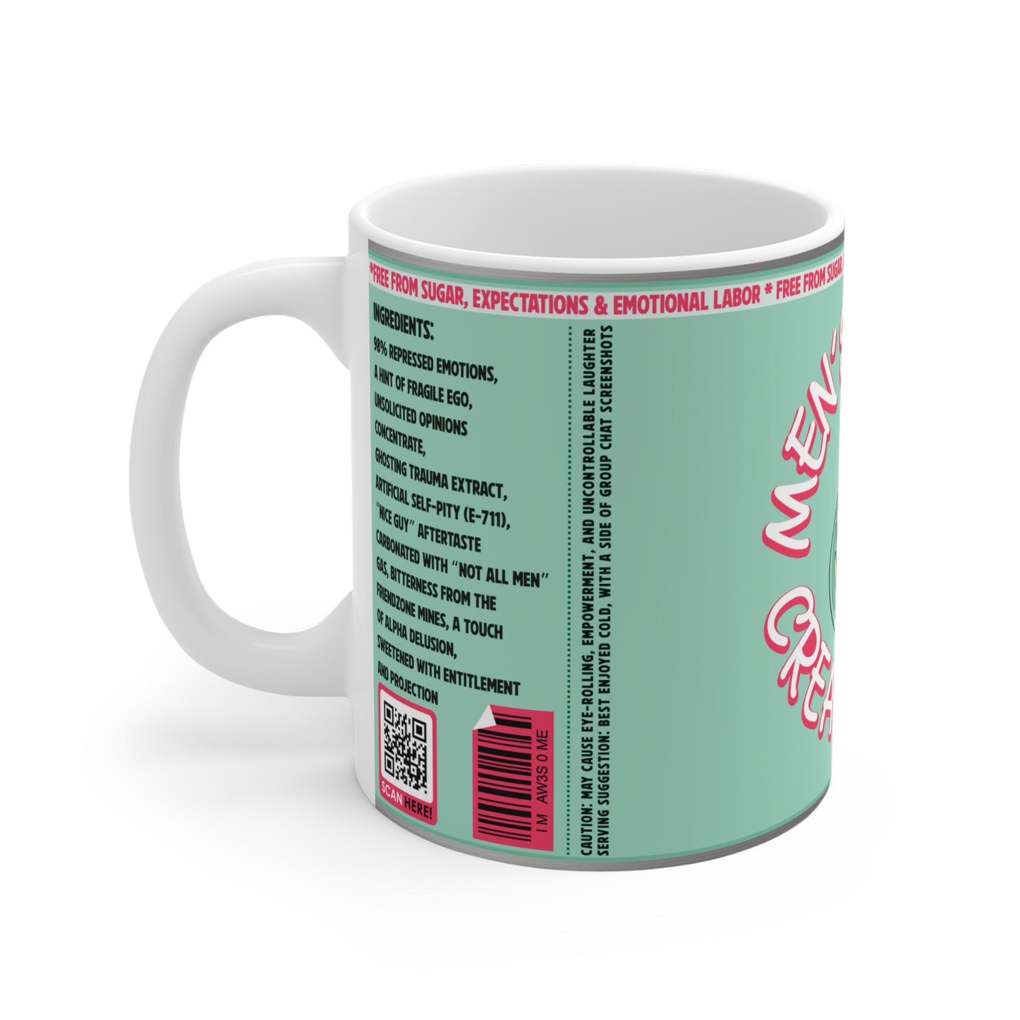 Lustige Tasse mit Aufschrift „Men’s Tears Cream Soda“, feministische Geschenkidee in Mintgrün und Pink, hochwertige Keramiktasse, spülmaschinenfest.