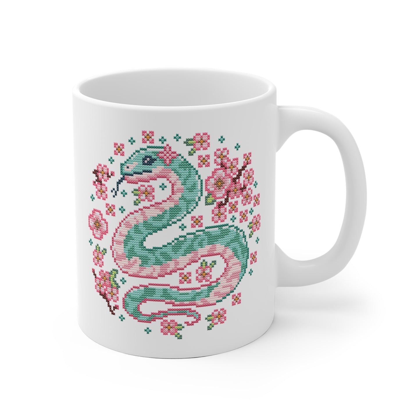 Motivtasse -  Niedliche Kawaii Kreuzstich Optik Tasse - Sakura Snake