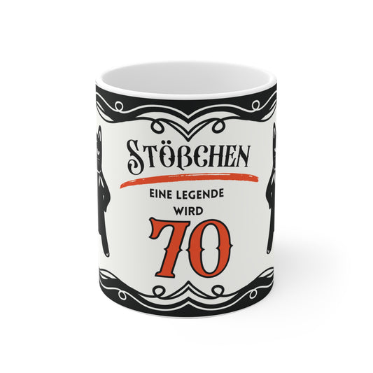 Lustige Geburtstagstasse 70 - Katze Leopold mit Sektglas - Geschenk zum 70. Geburtstag