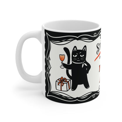 Lustige Geburtstagstasse 70 - Katze Leopold mit Sektglas - Geschenk zum 70. Geburtstag