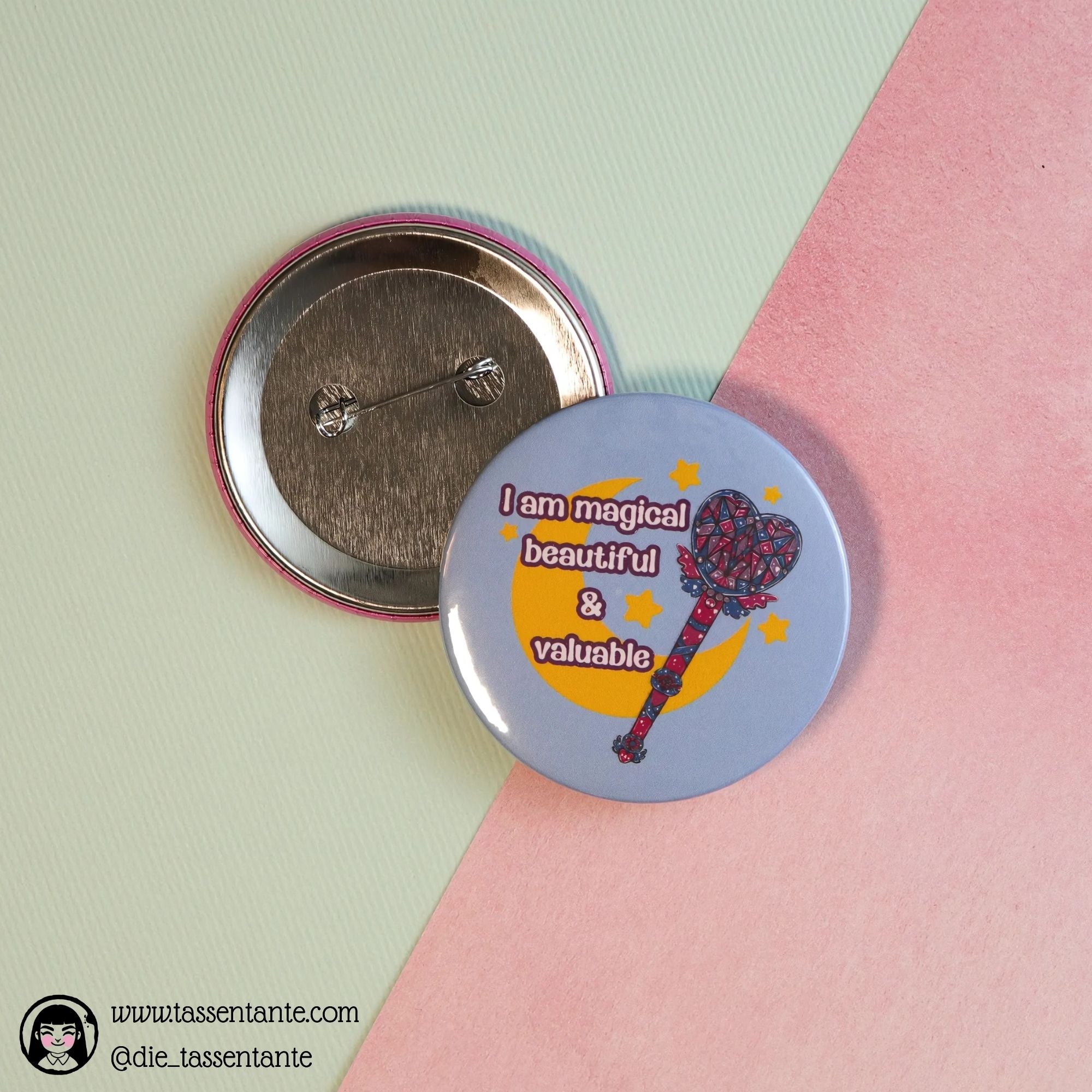 Bisexual Pride Button - 59mm - 90s Magical Anime Wand - Moon