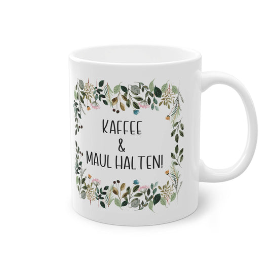 a coffee mug with the words kaffee and mauli halen on it