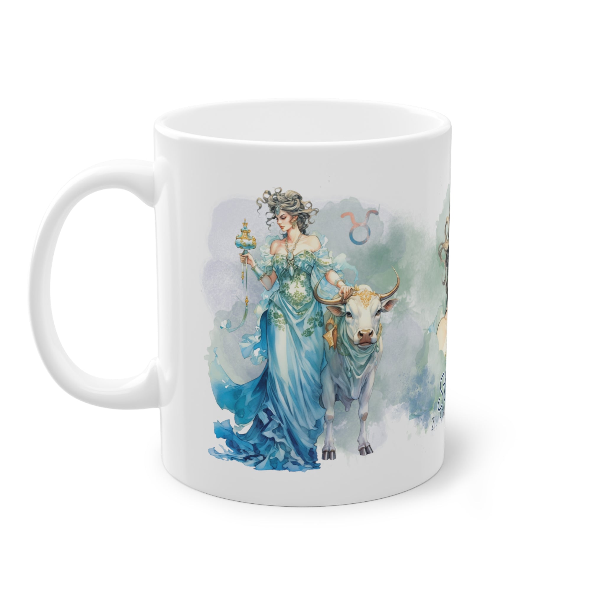 Unsere wunderschöne Motivtasse Stier, das perfekte Geschenk für alle im Sternzeichen Stier. Mit fantasievollem All-Over Print, ist sie sicher ein Hingucker.