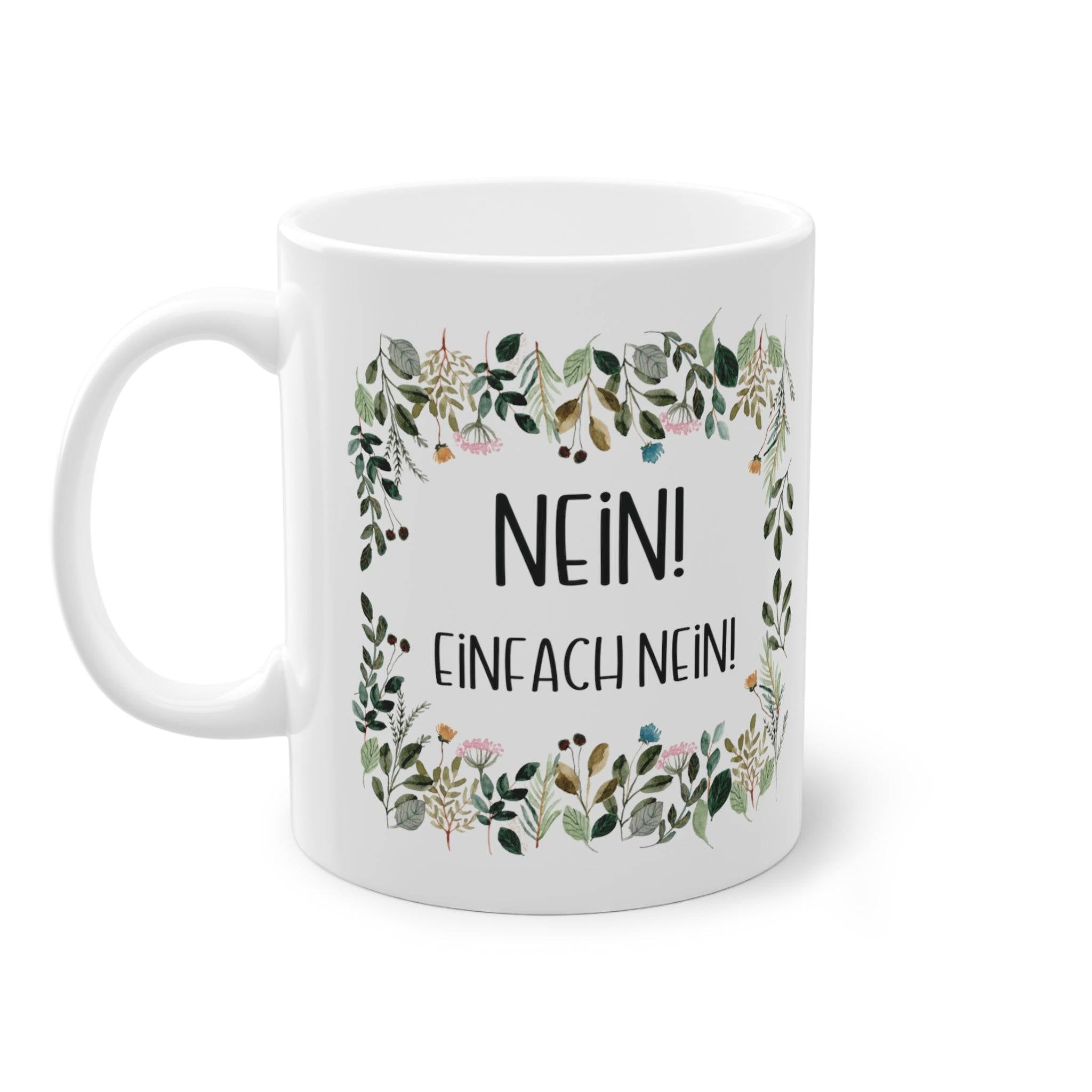 a white coffee mug with the words nin on it
