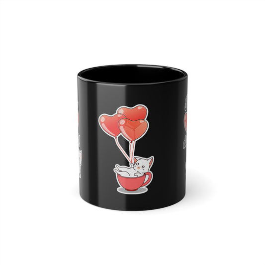 Süße Geschenkidee für Verliebte! Schwarze Tasse mit dem Spruch „Ich liebe dich“ und niedlichem Katzenmotiv – perfekt für Valentinstag oder Jahrestage